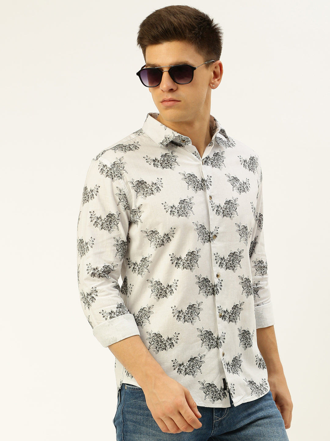 Men White Printed Casual Shirt