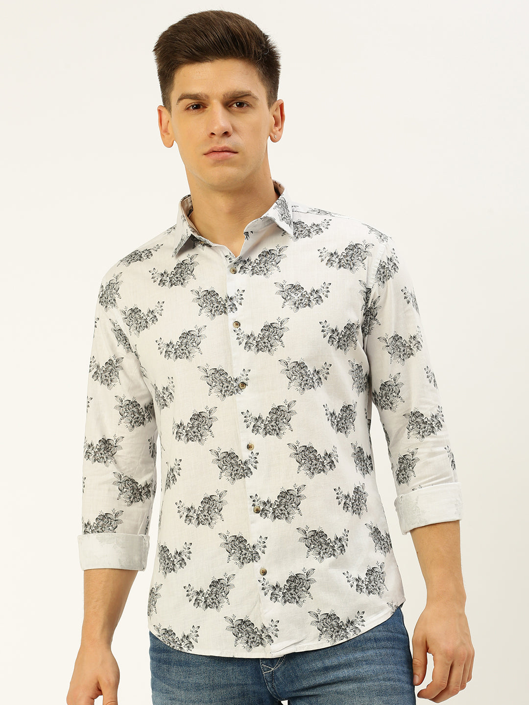 Men White Printed Casual Shirt