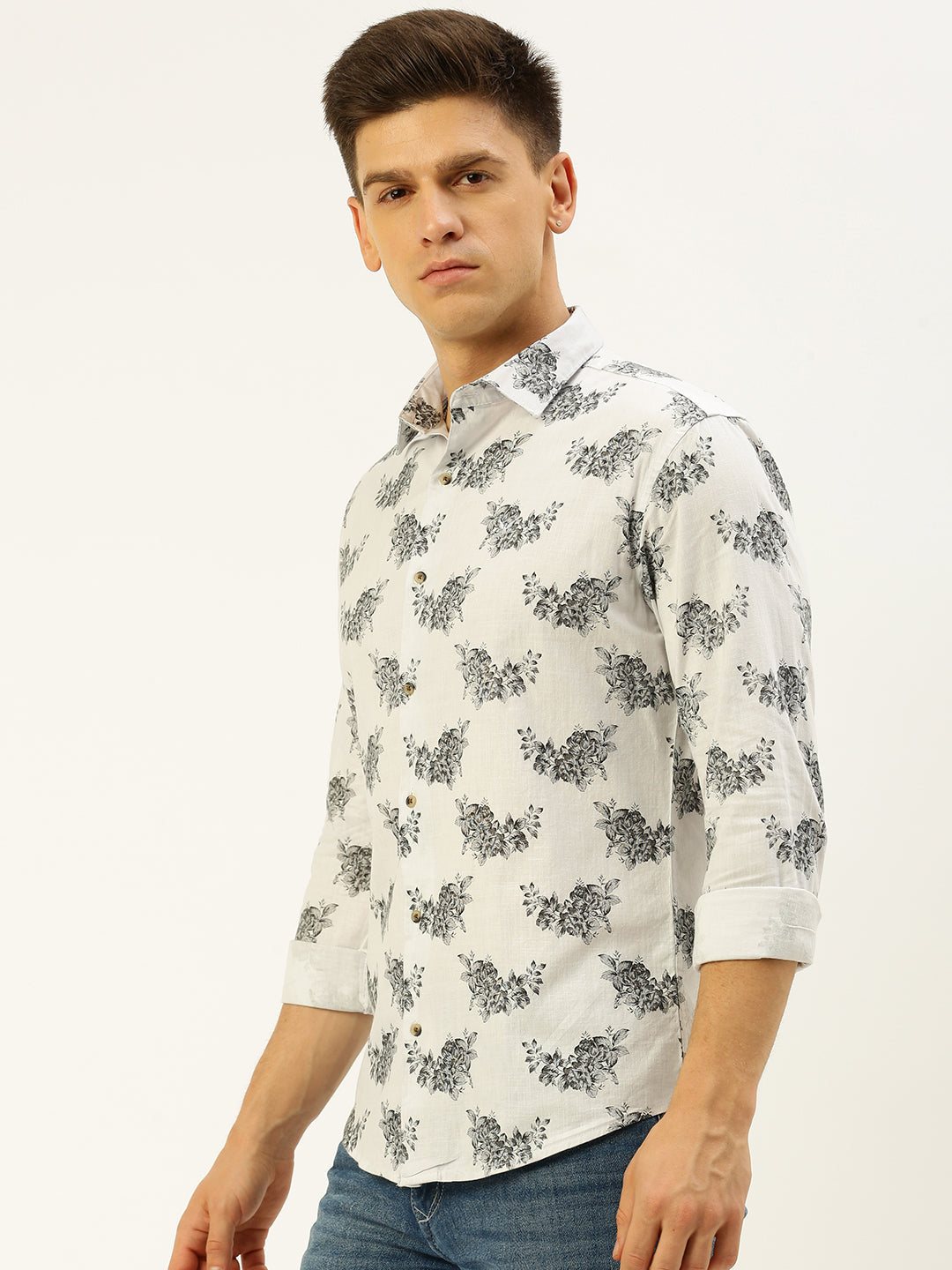 Men White Printed Casual Shirt