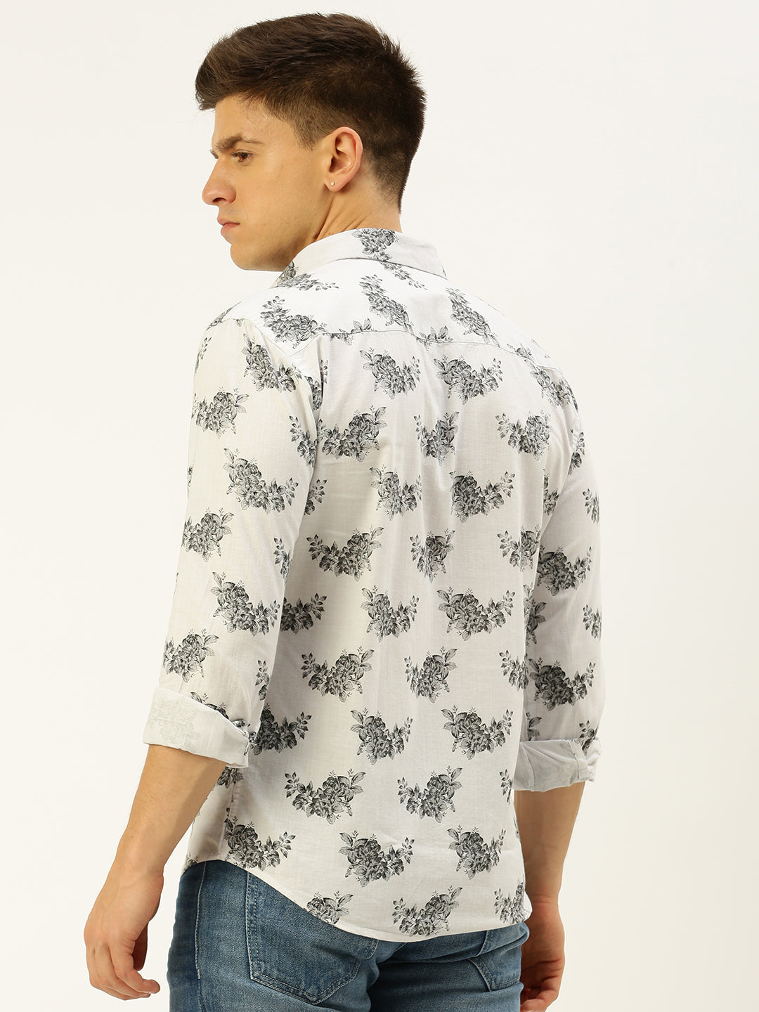 Men White Printed Casual Shirt