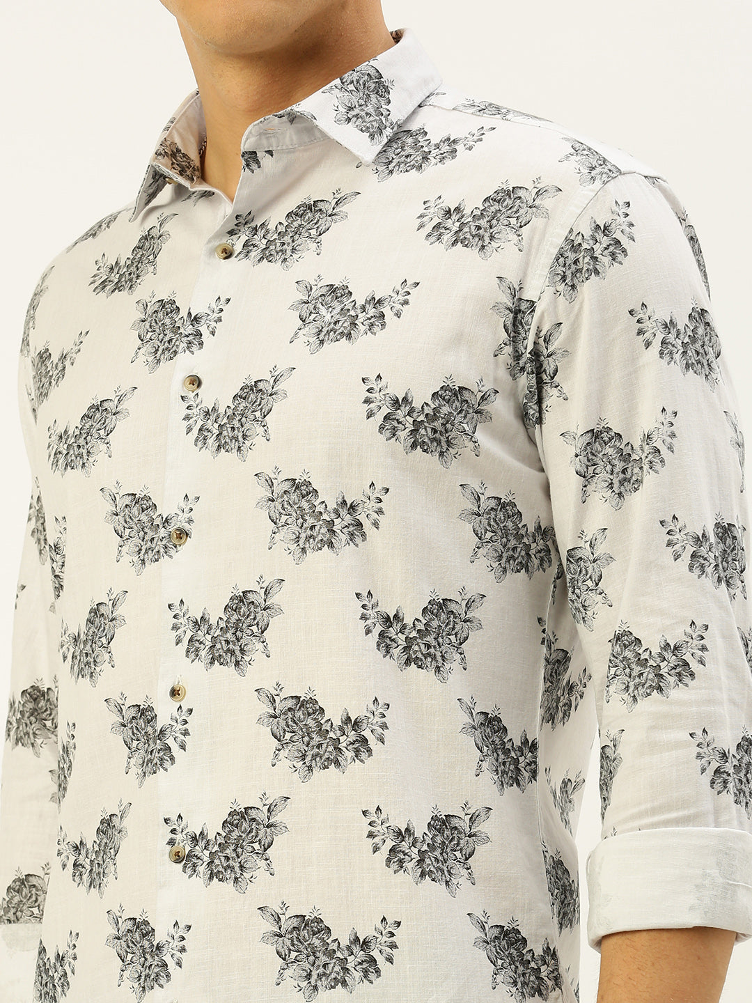 Men White Printed Casual Shirt