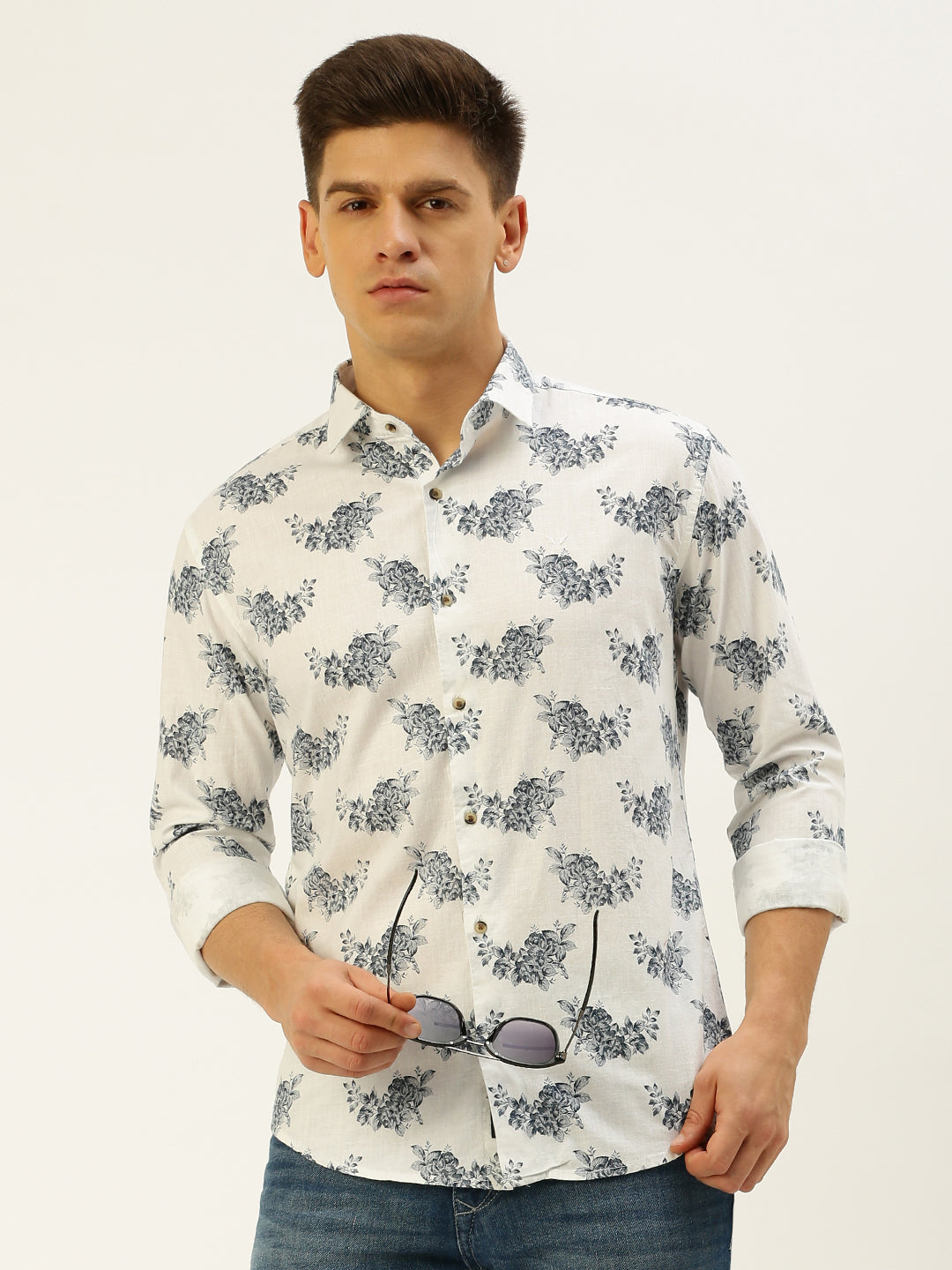 Men White Printed Casual Shirt