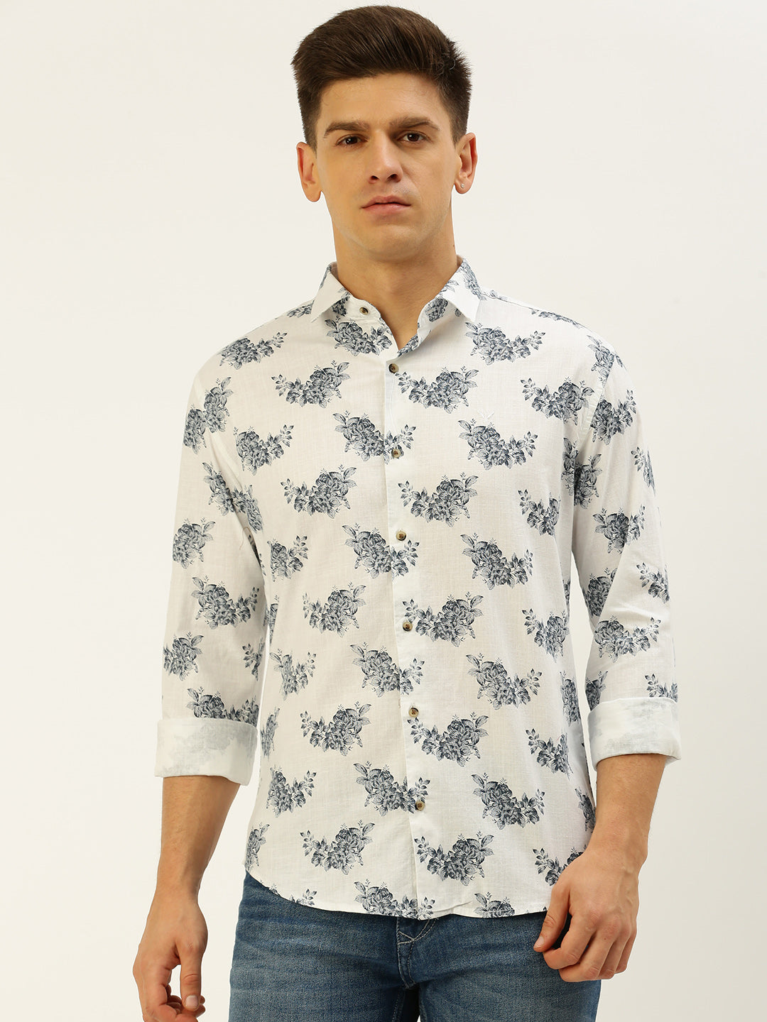 Men White Printed Casual Shirt