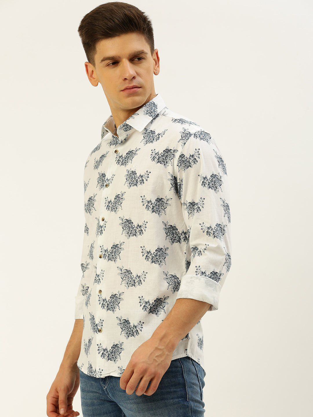 Men White Printed Casual Shirt