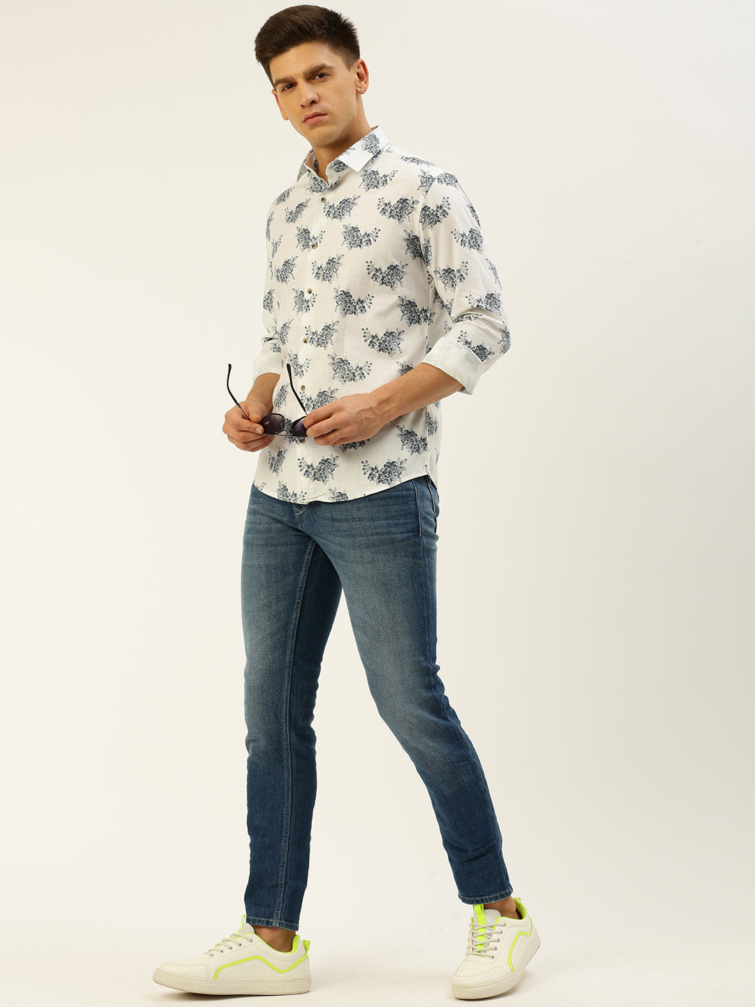 Men White Printed Casual Shirt