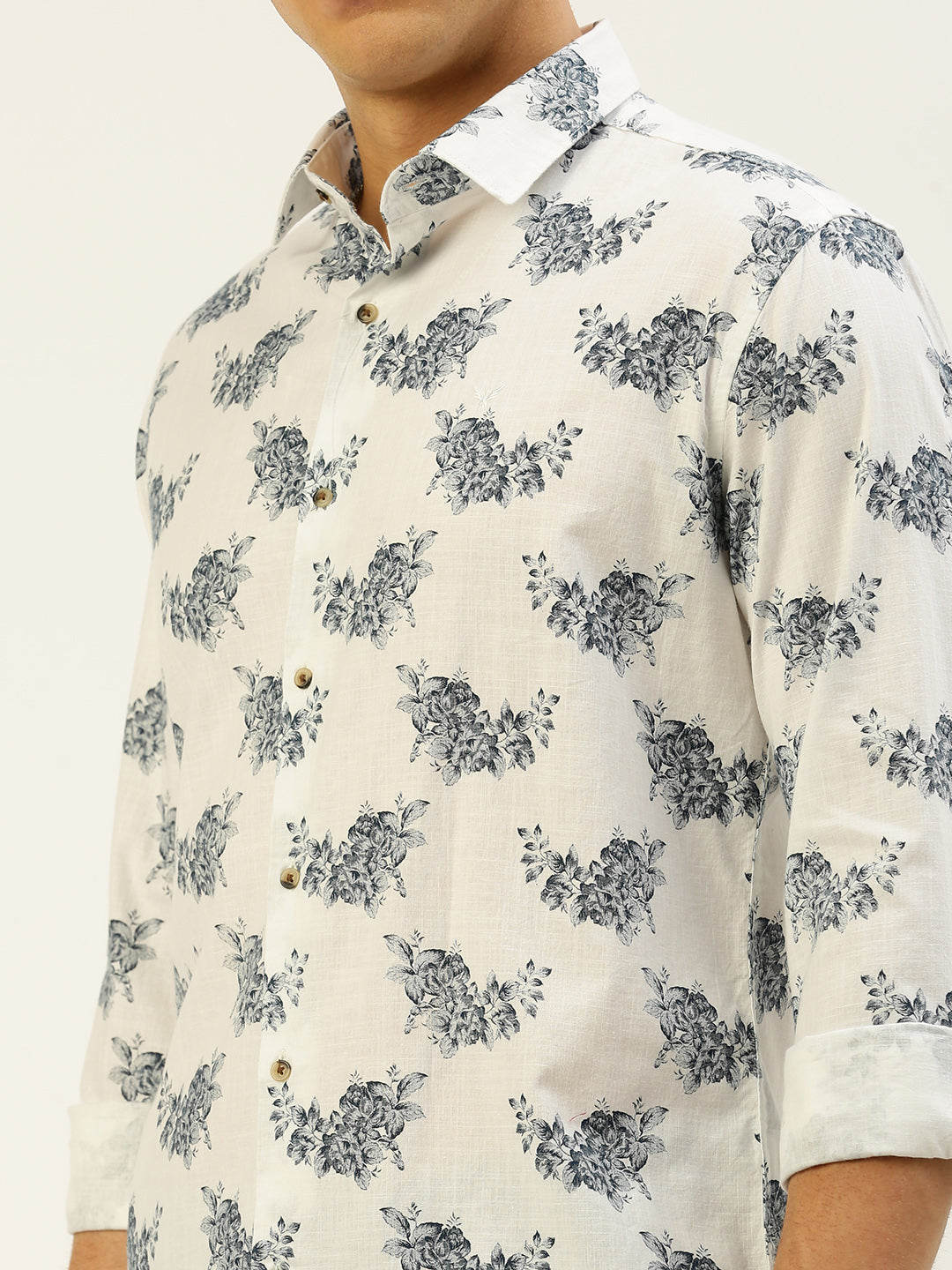 Men White Printed Casual Shirt