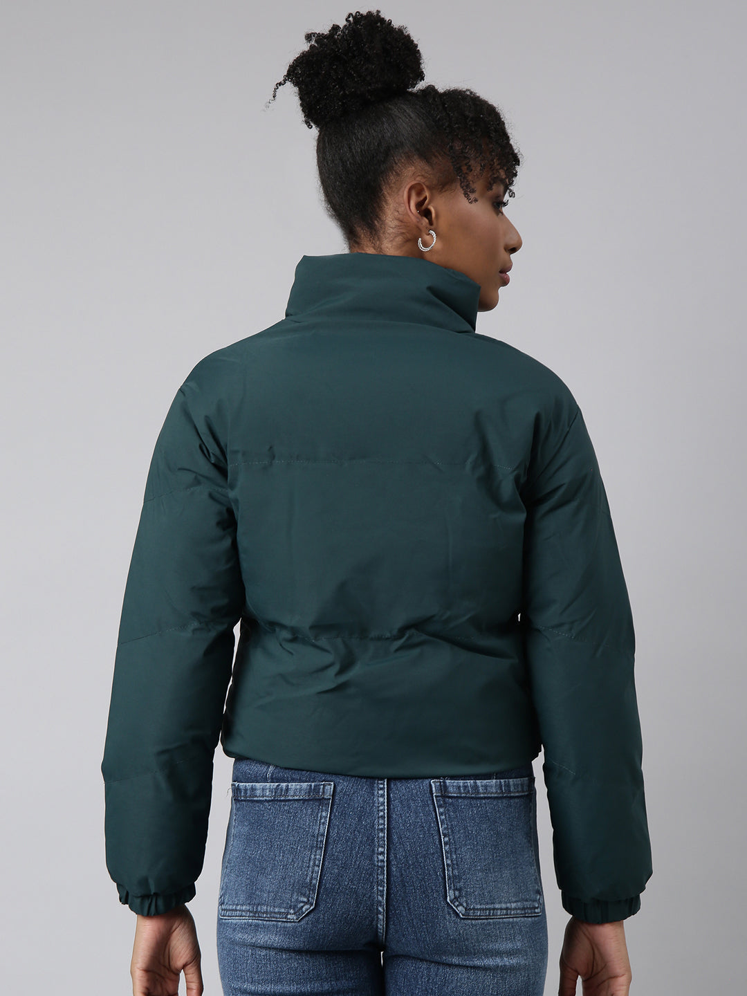 Women Solid Green Puffer Jacket