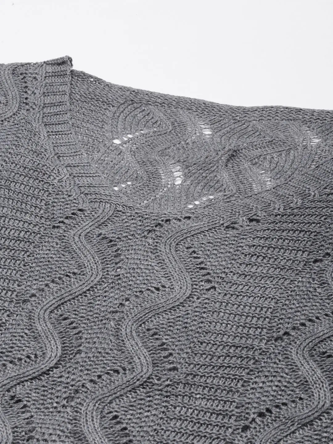 Women's Grey Self Design Crochet Top