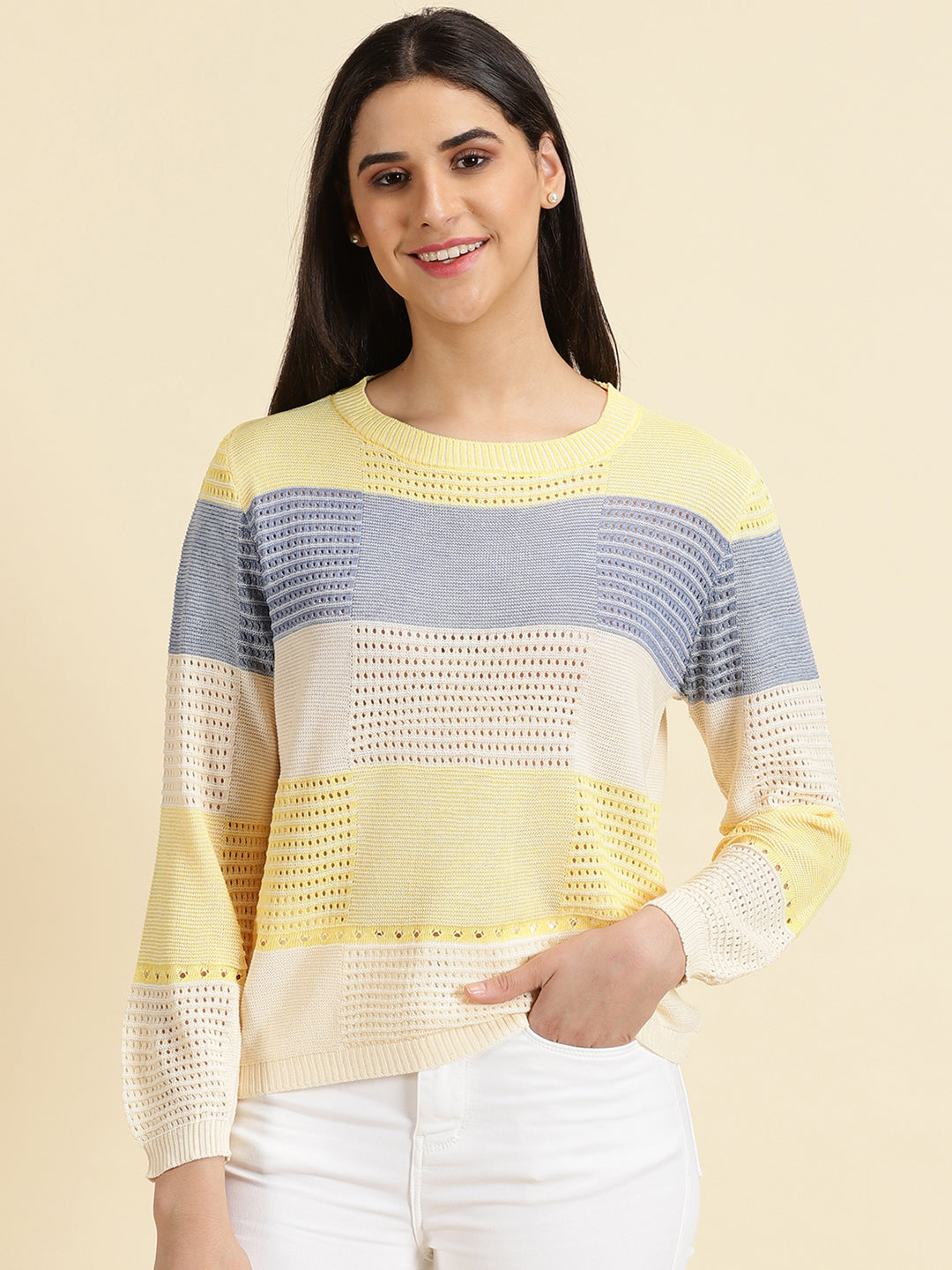 Women's Yellow Colourblock Top