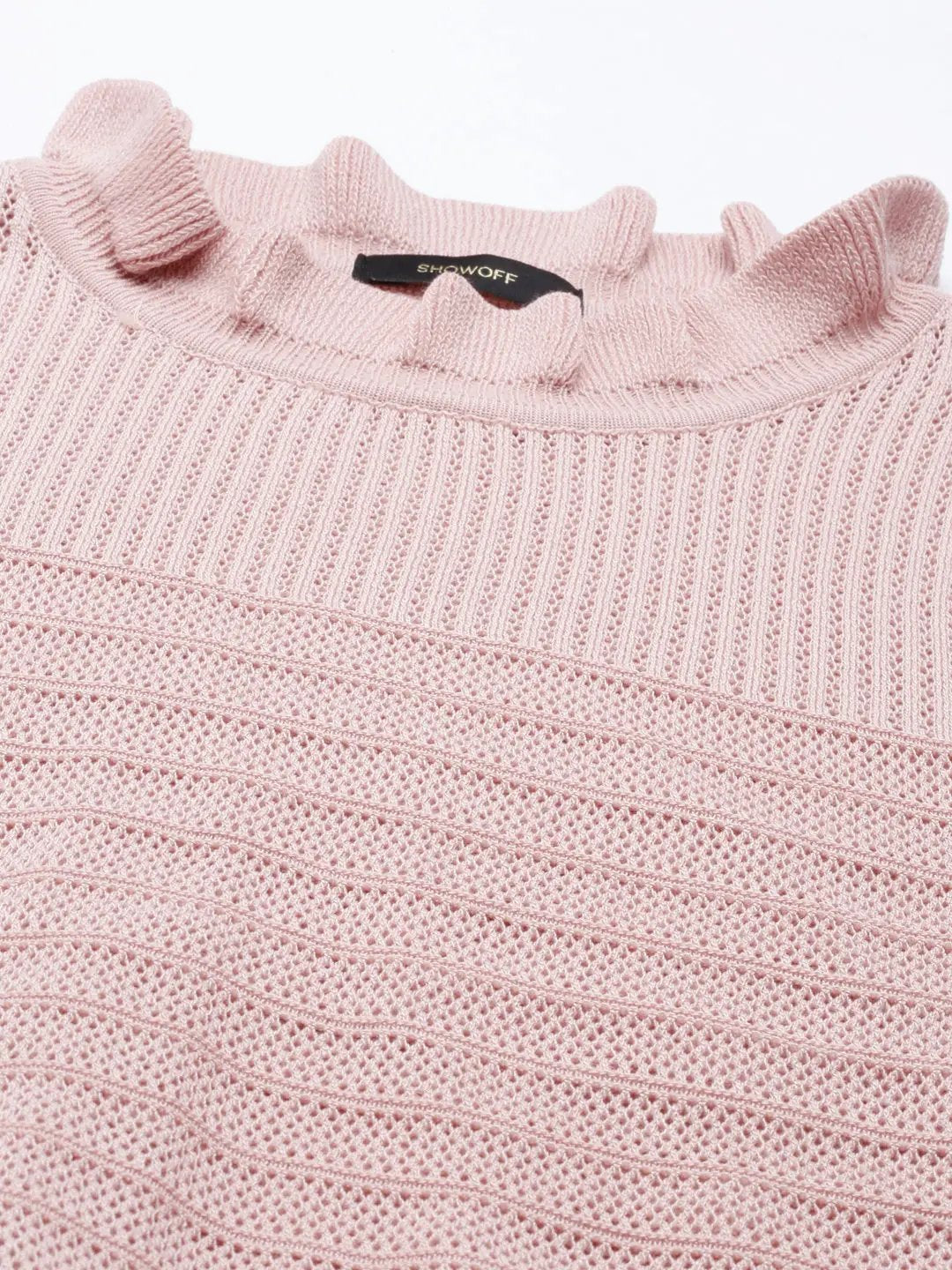 Women's High Neck Self Design Regular Pink Top