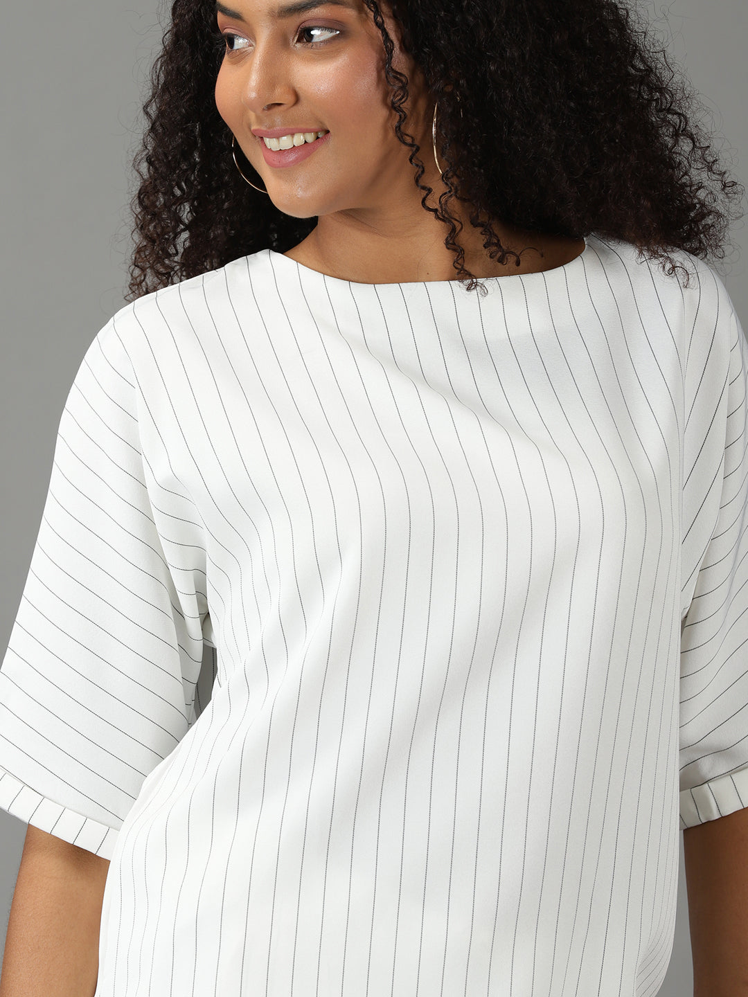 Women's White Round Neck Striped Co-Ords Set