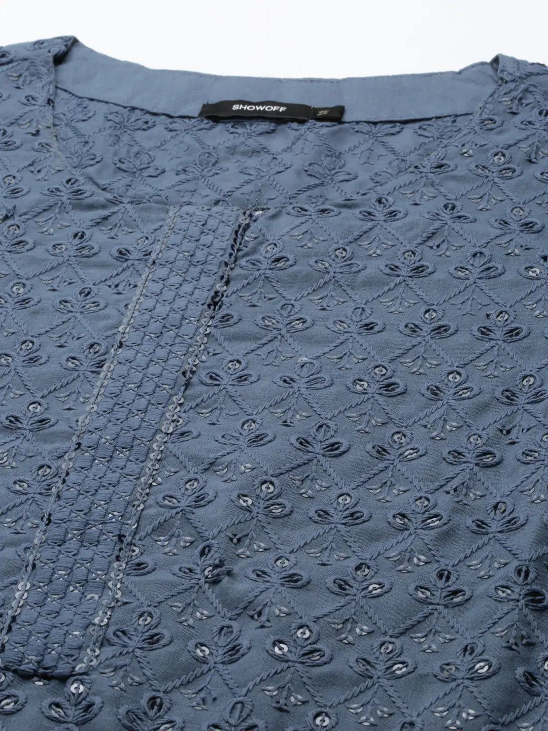 Women's Blue Embroidered Straight Kurta