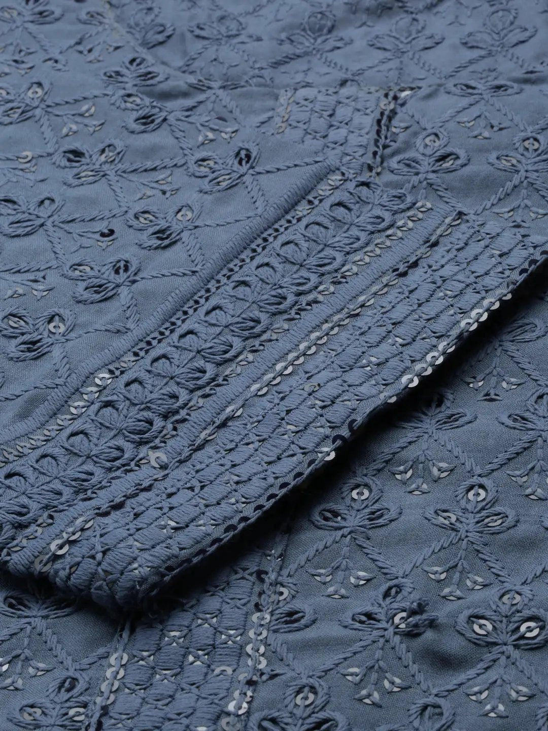 Women's Blue Embroidered Straight Kurta