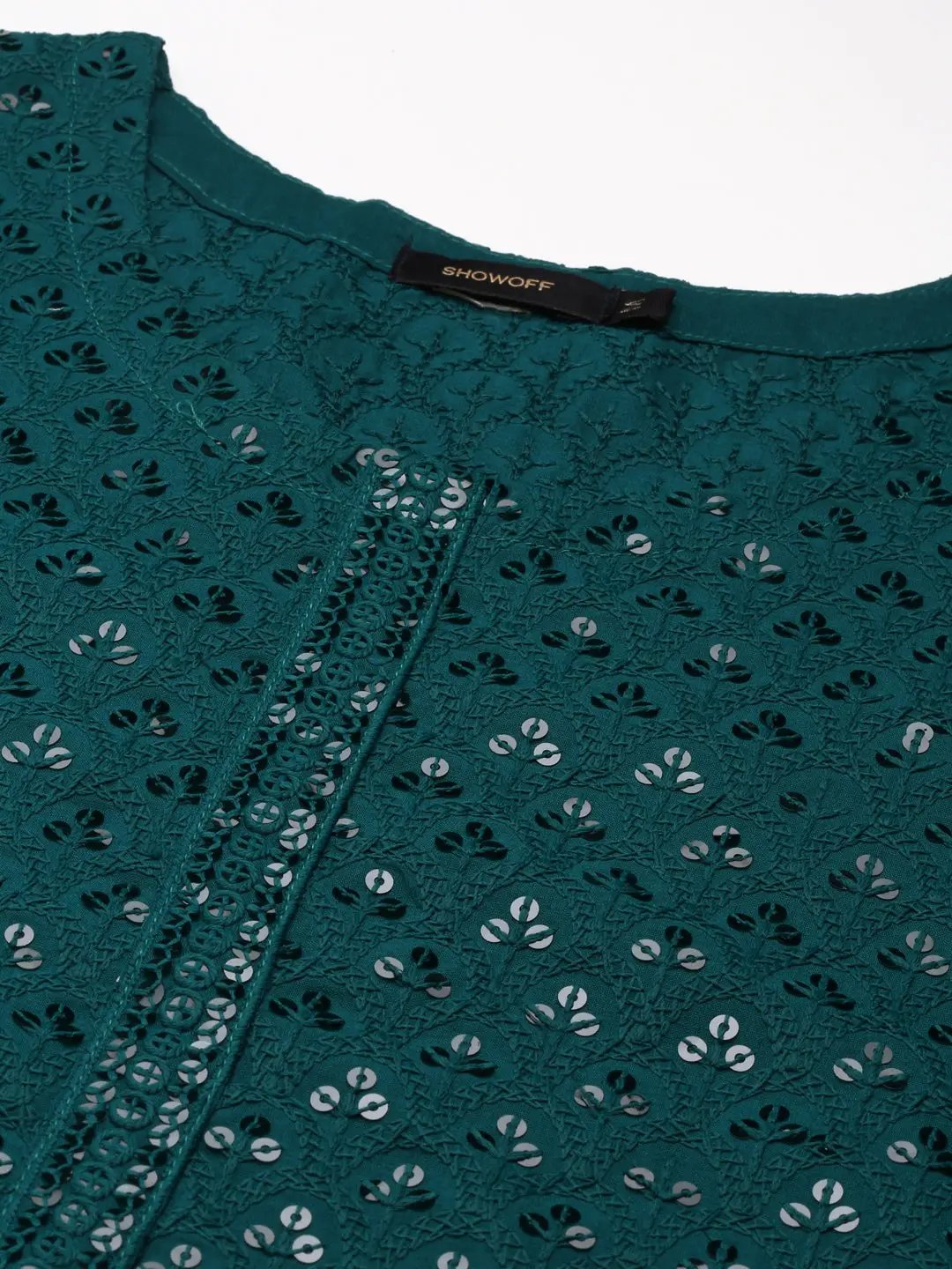 Women's Green Embroidered Straight Kurta