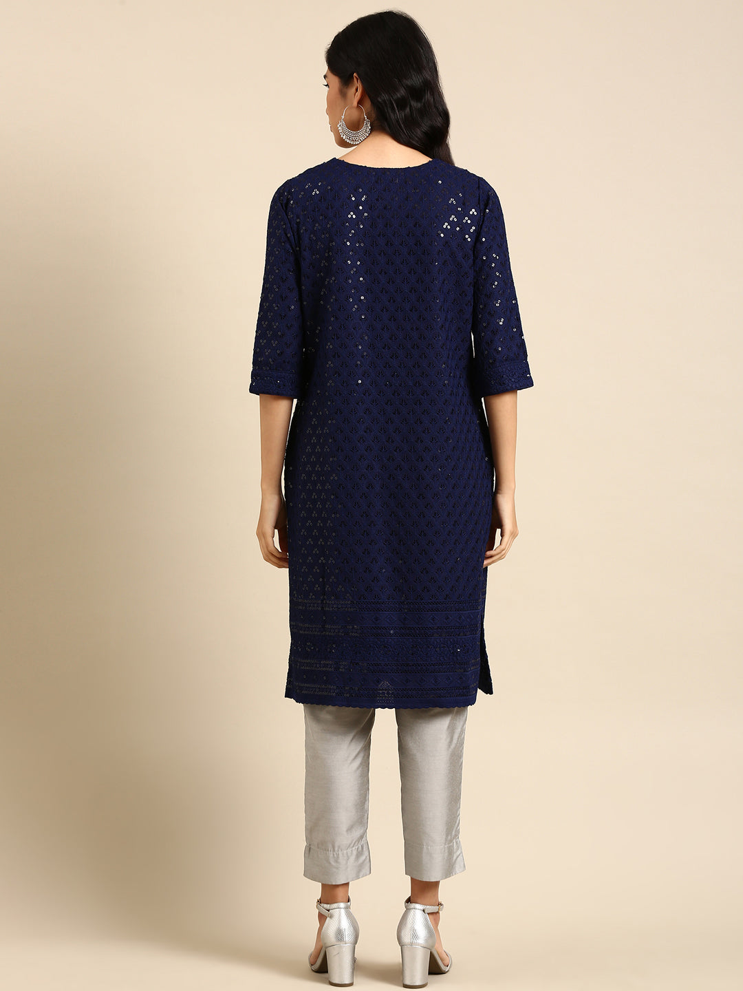 Women's Blue Embroidered Straight Kurta