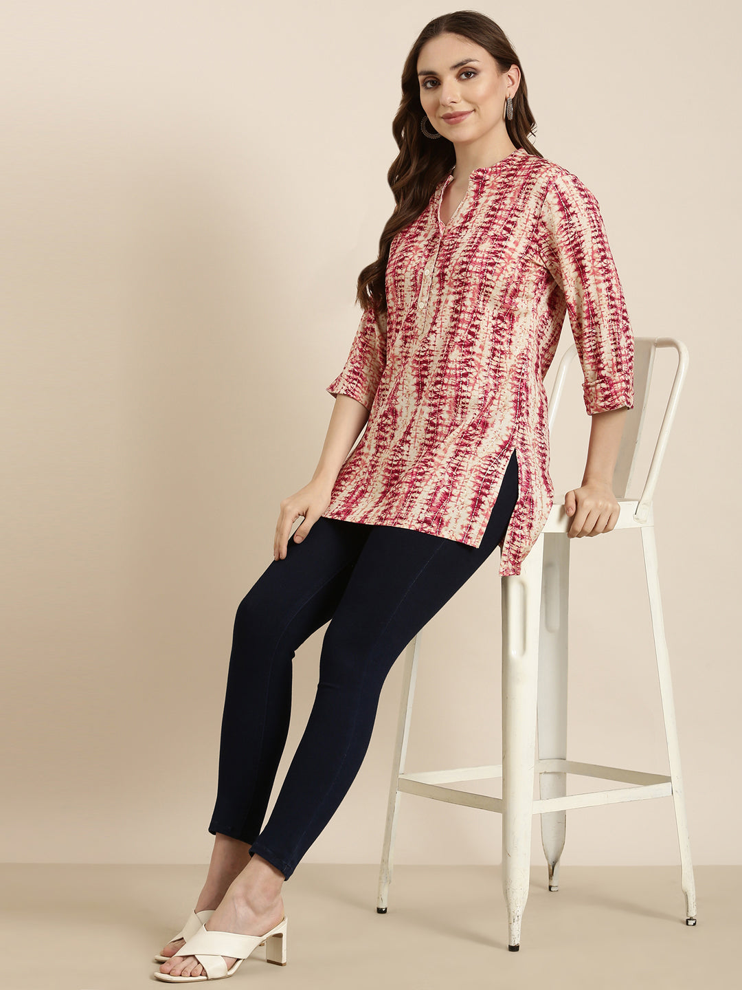 Women's Abstract Pink Straight Kurti