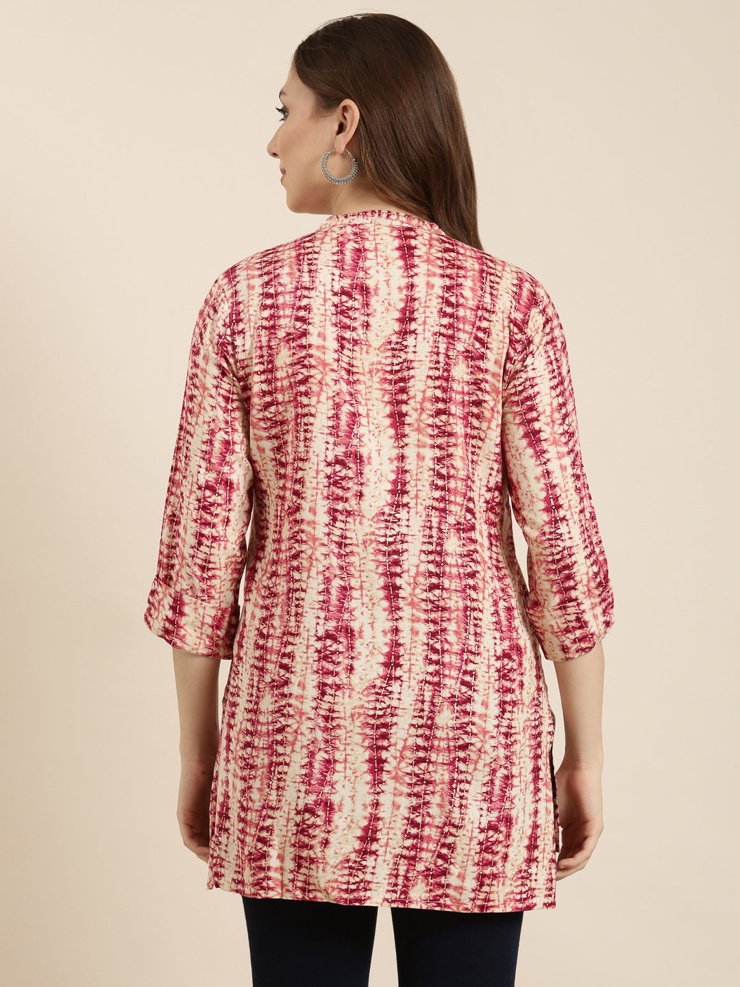 Women's Abstract Pink Straight Kurti