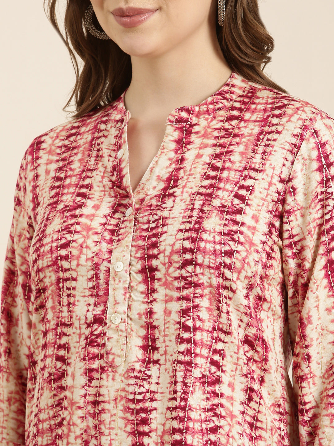 Women's Abstract Pink Straight Kurti