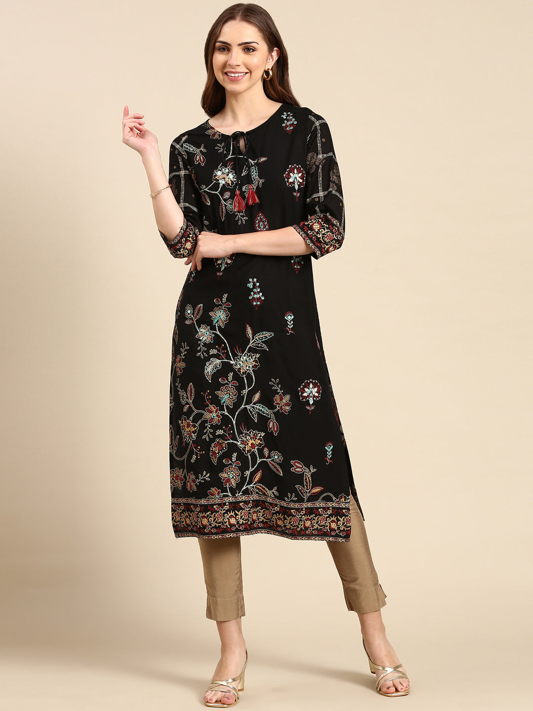 Women's Black Printed Straight Kurta