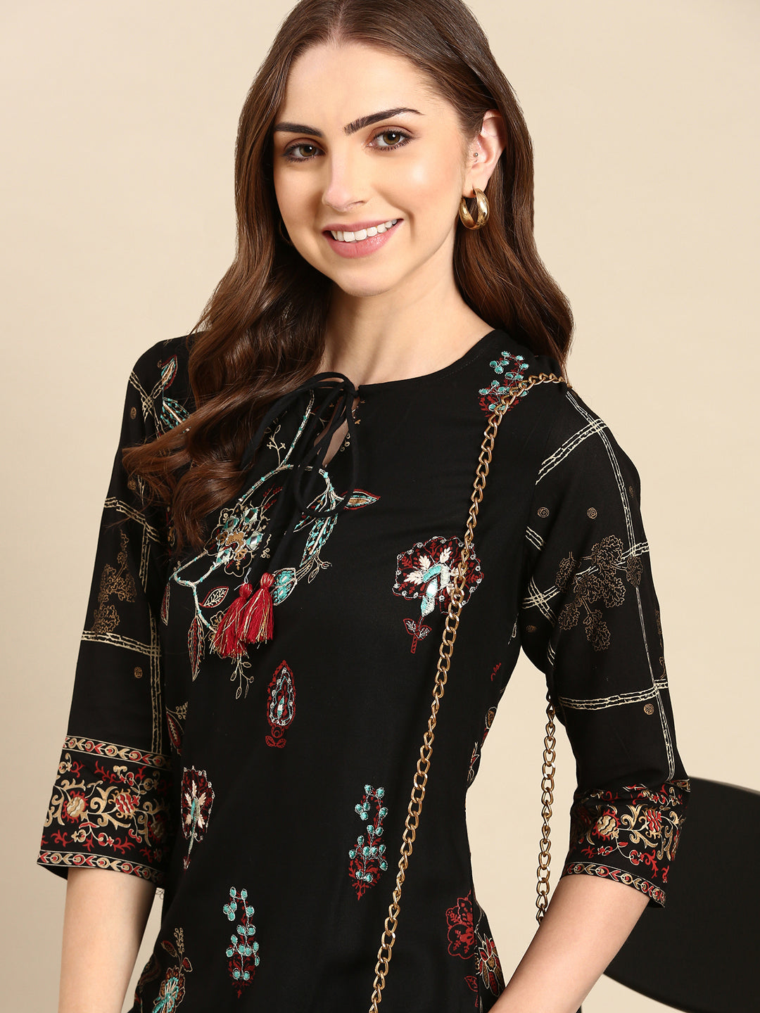 Women's Black Printed Straight Kurta