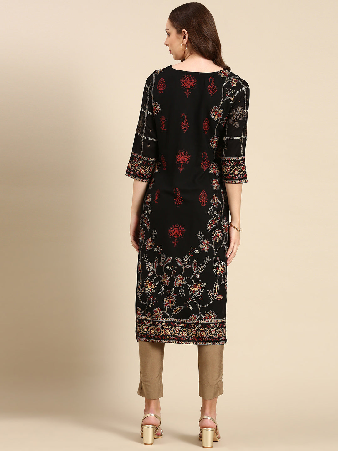 Women's Black Printed Straight Kurta