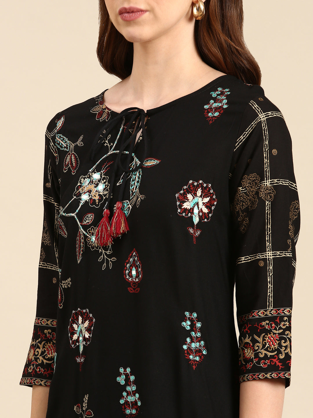 Women's Black Printed Straight Kurta