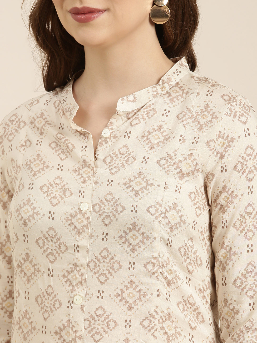 Women A-Line Beige Geometric Kurta