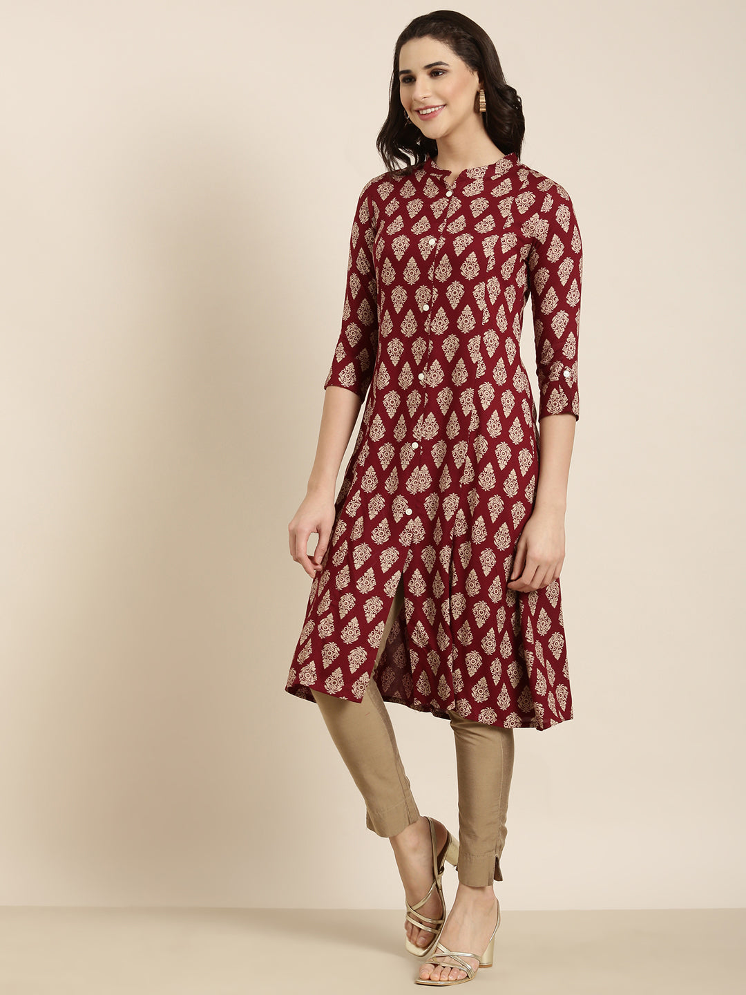 Women Straight Maroon Ethnic Motifs Kurta