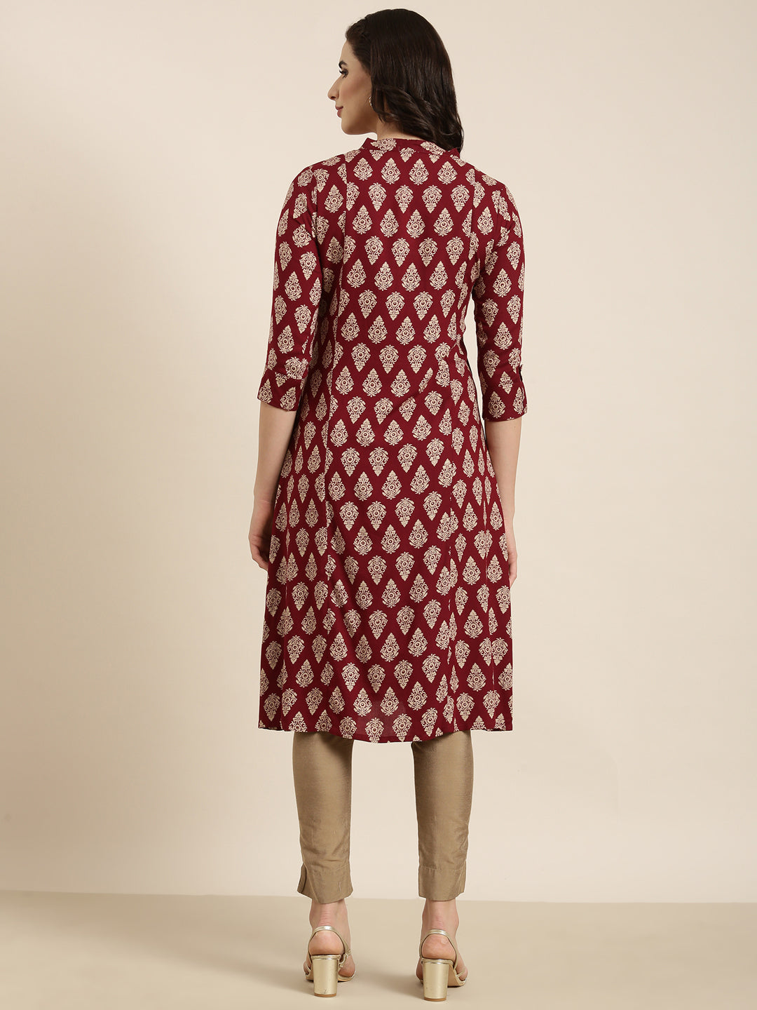 Women Straight Maroon Ethnic Motifs Kurta