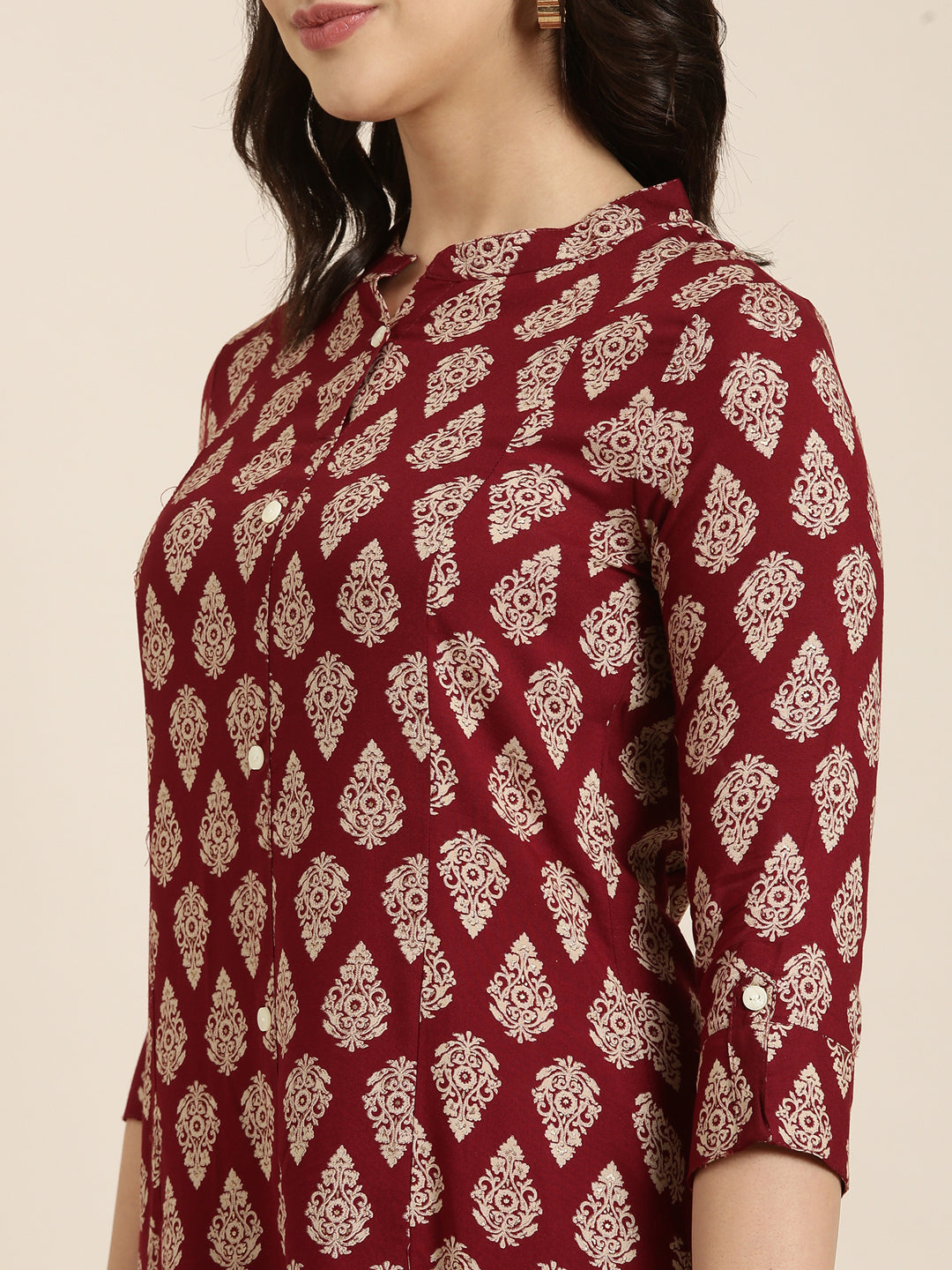 Women Straight Maroon Ethnic Motifs Kurta