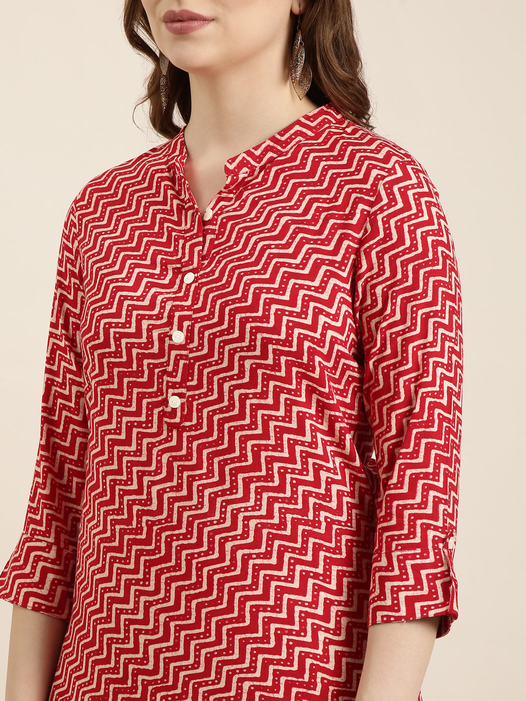 Women Straight Red Chevron Kurta