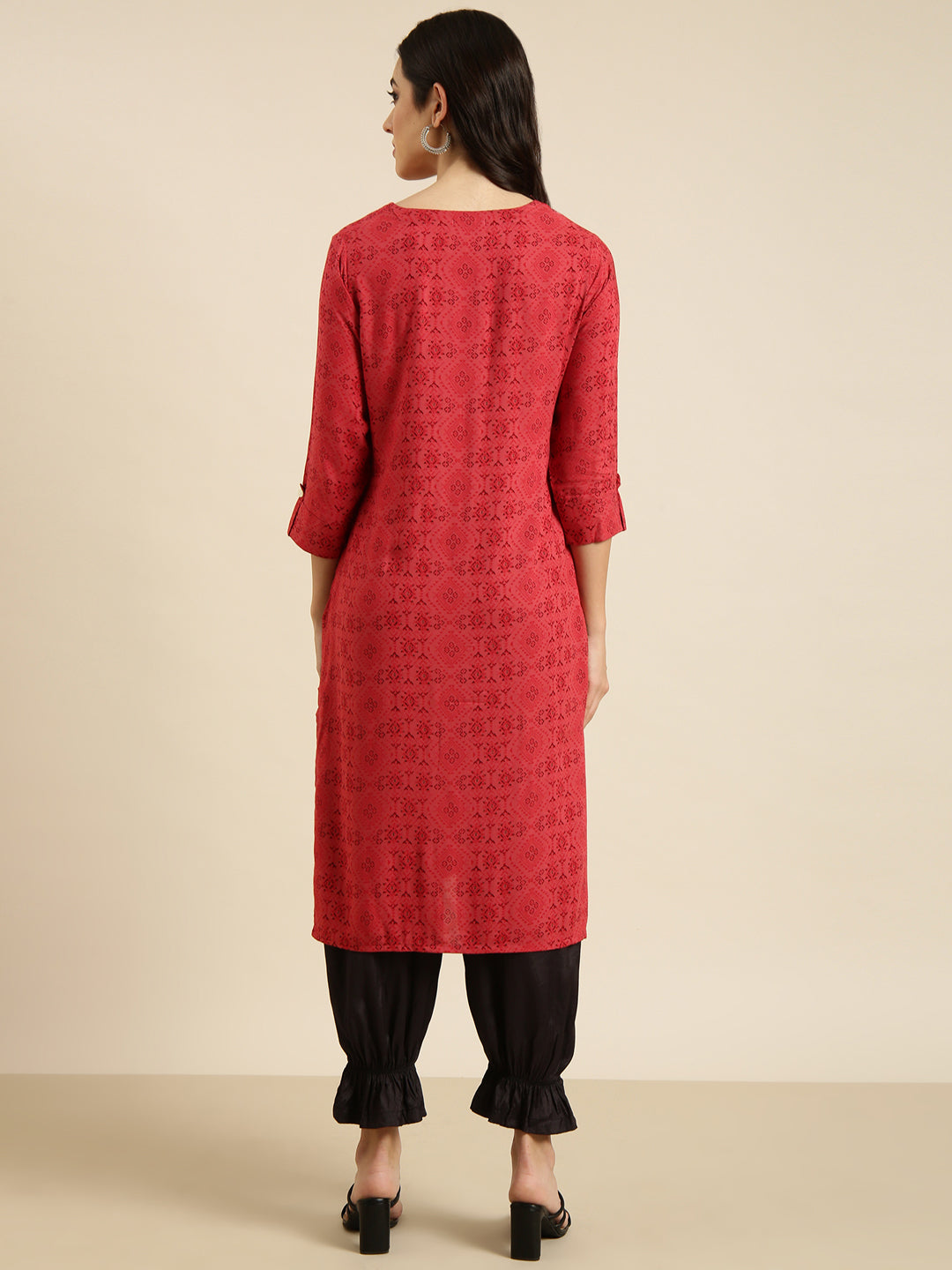 Women Straight Red Geometric Kurta