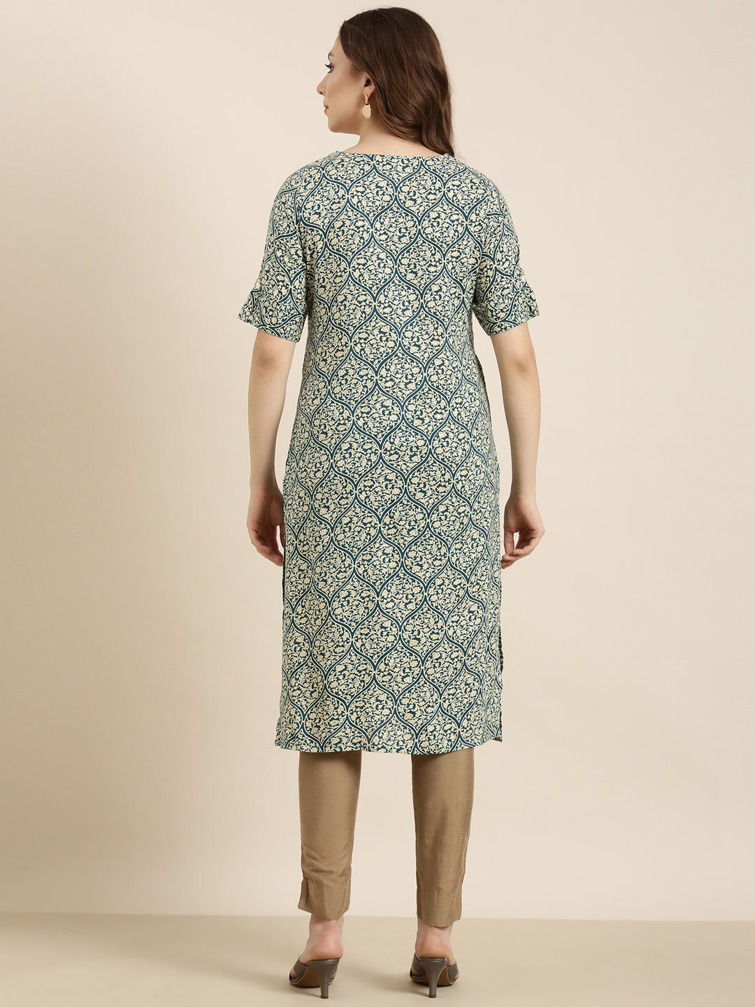 Women Straight Teal Ethnic Motifs Kurta