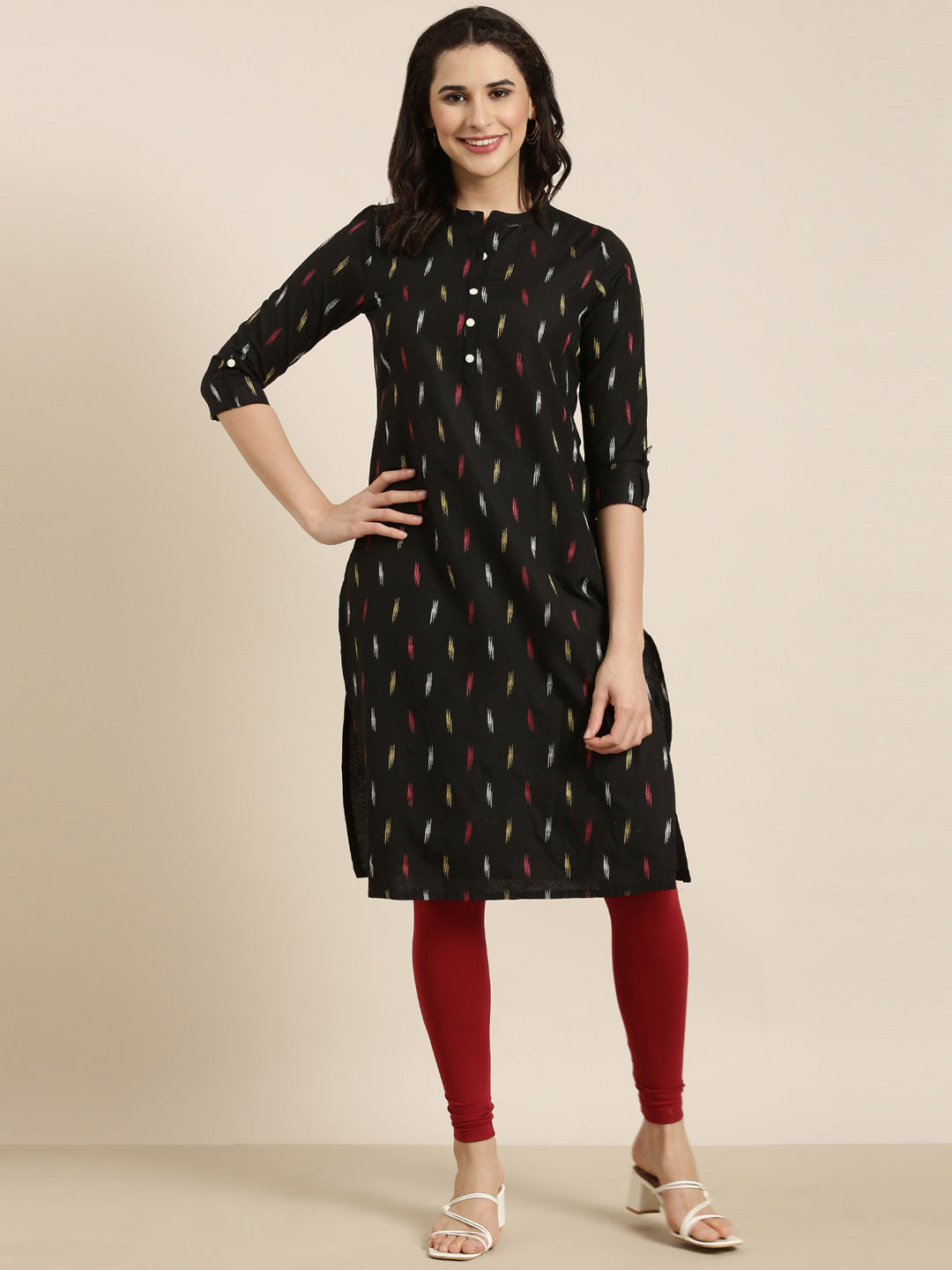 Women Straight Black Geometric Kurta