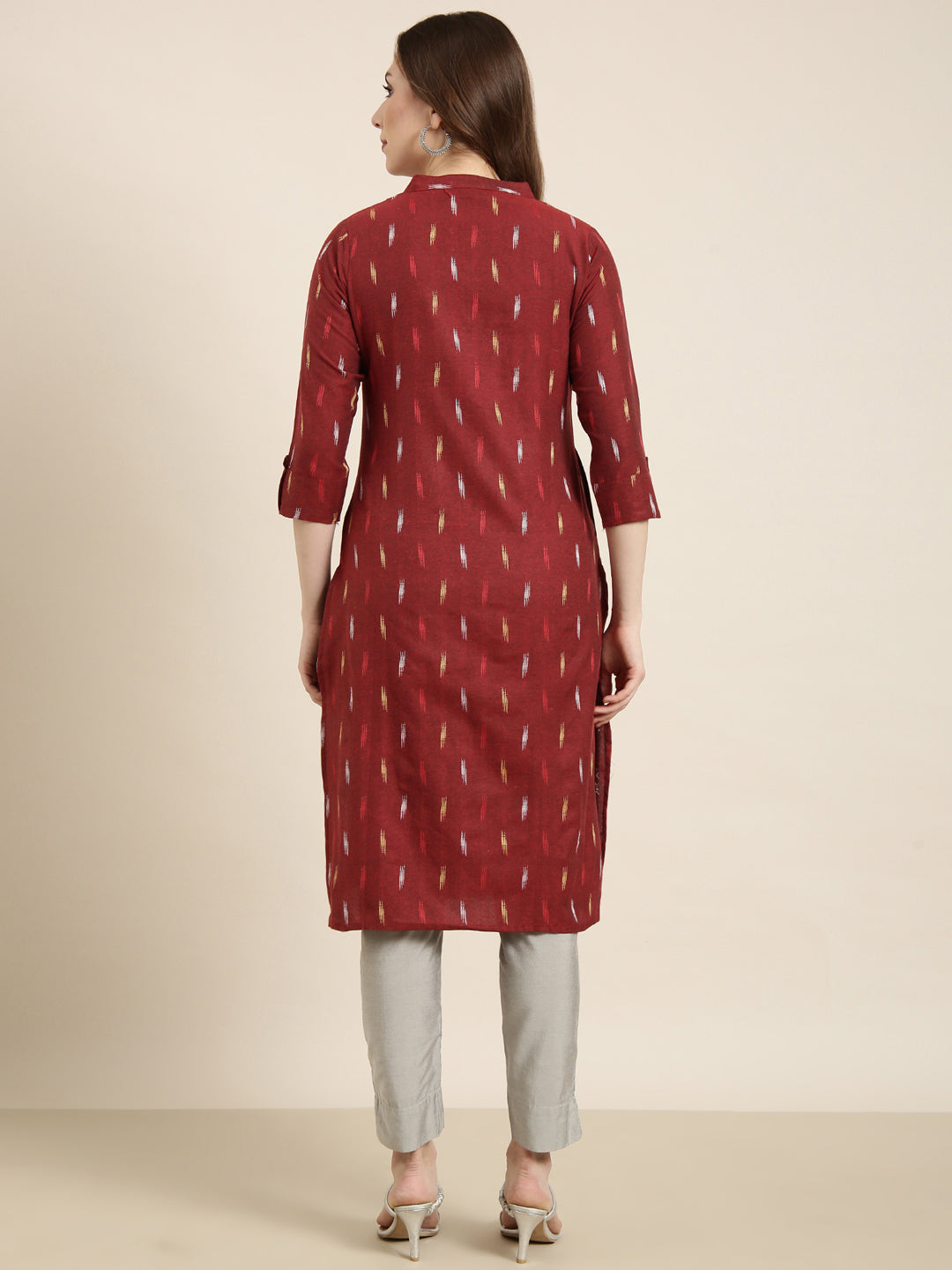 Women Straight Maroon Geometric Kurta