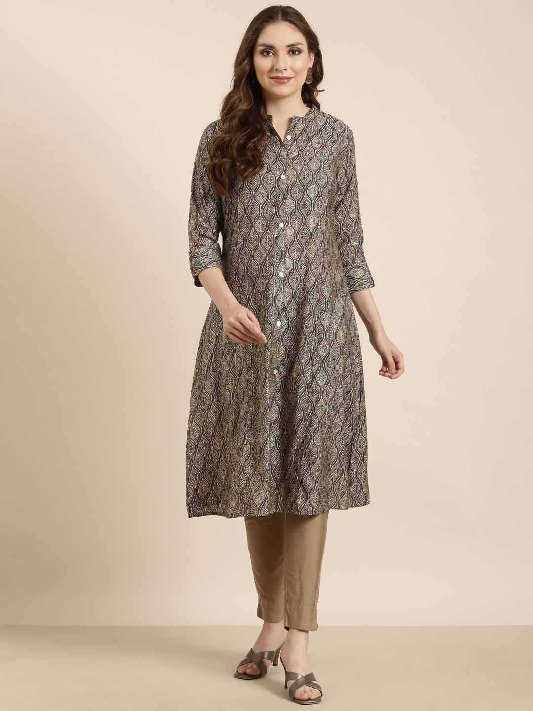 Women A-Line Grey Ethnic Motifs Kurta