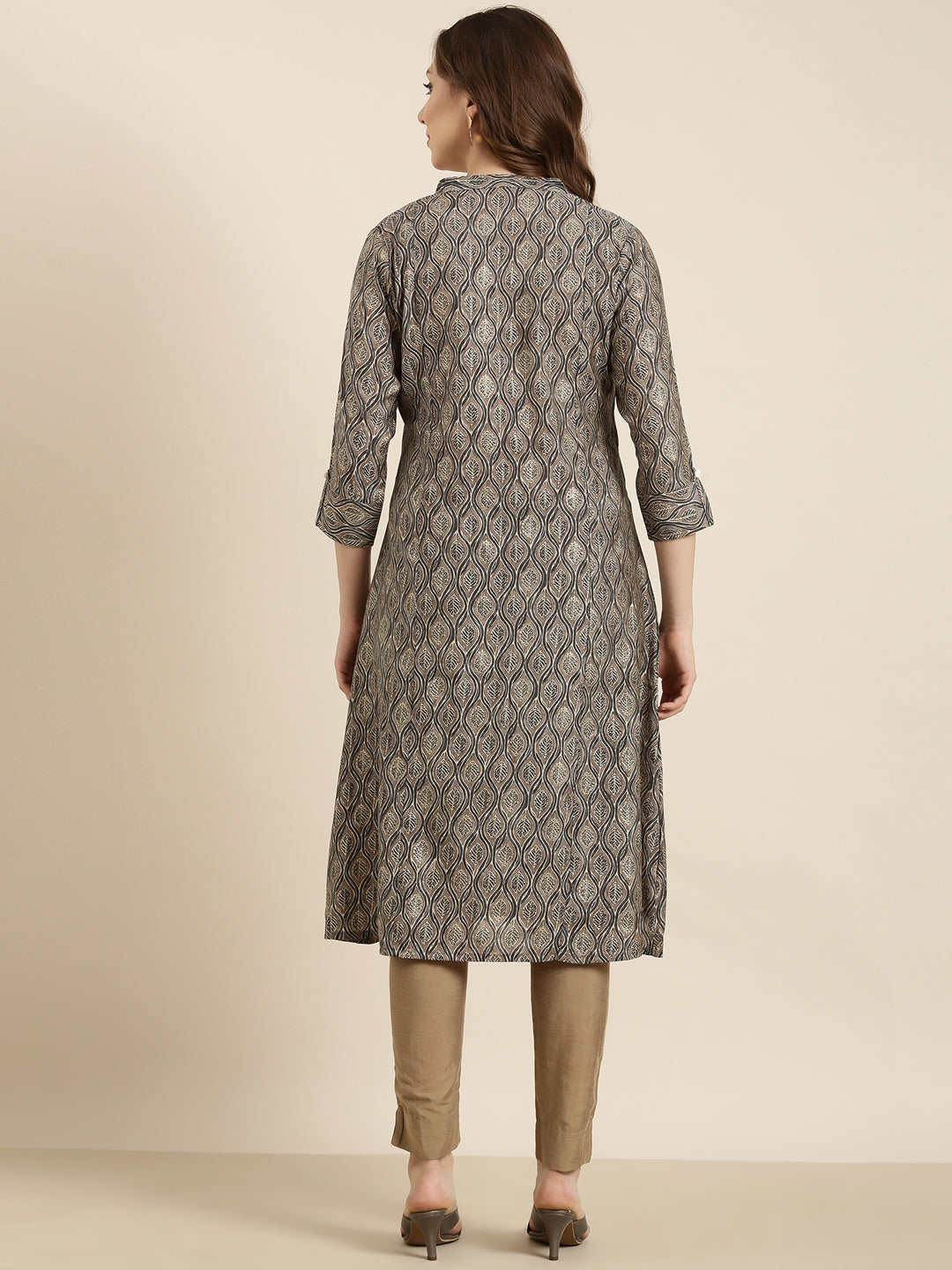 Women A-Line Grey Ethnic Motifs Kurta