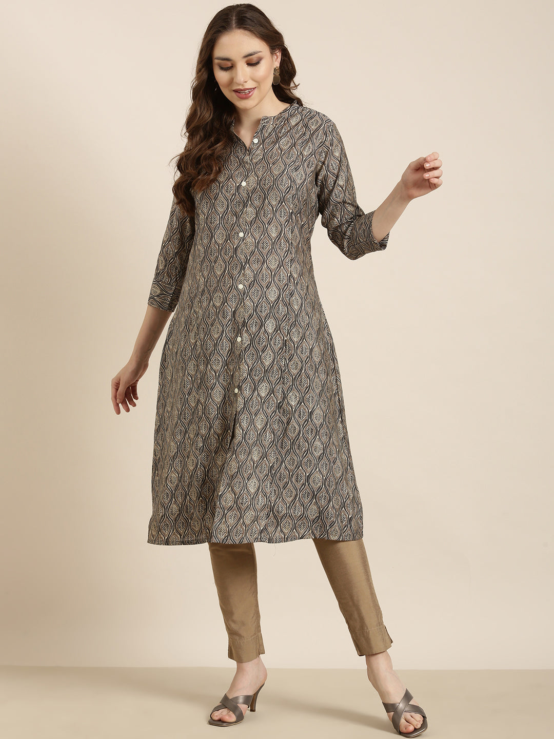 Women A-Line Grey Ethnic Motifs Kurta