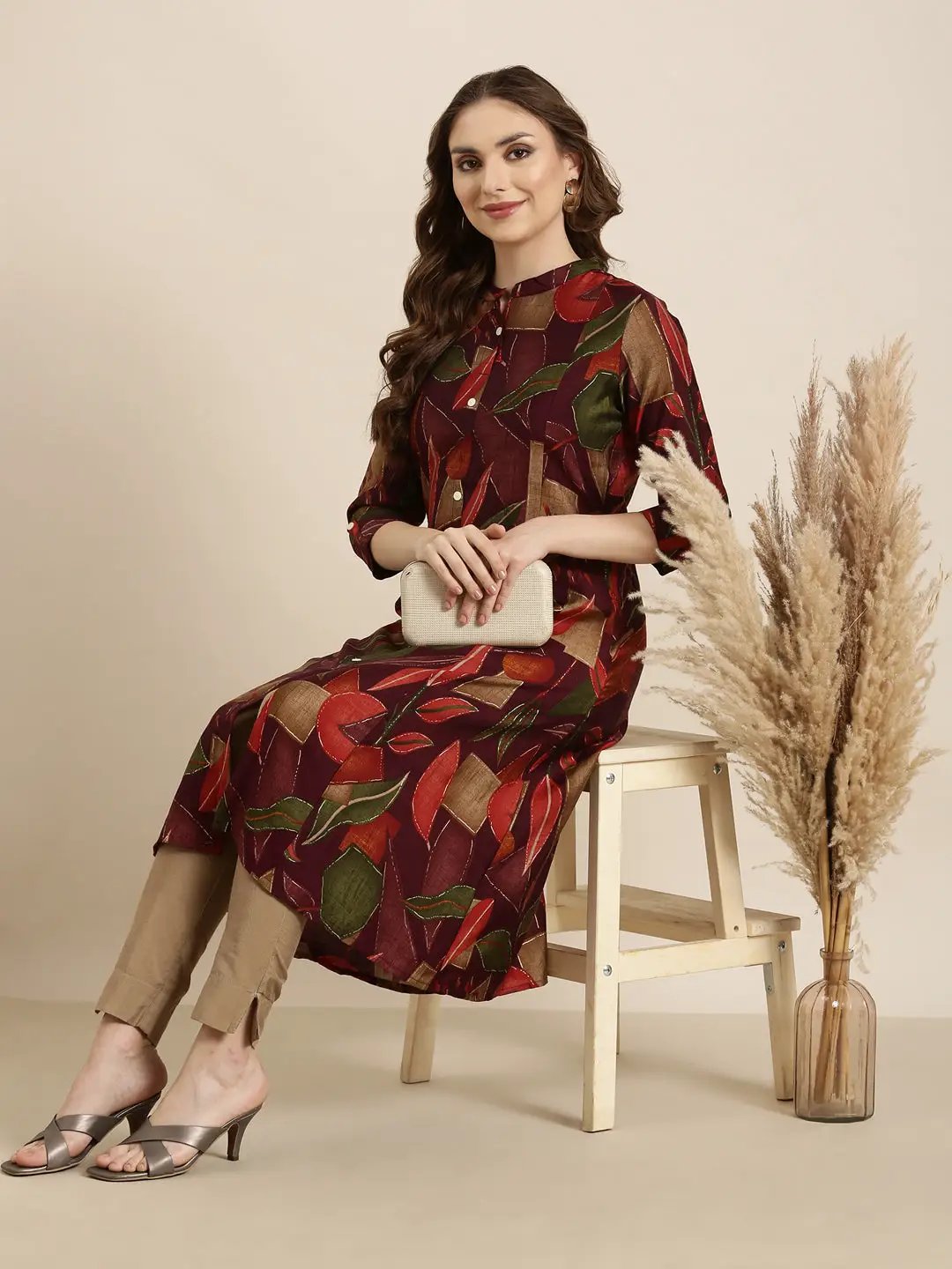 Women's A-Line Purple Floral Kurta