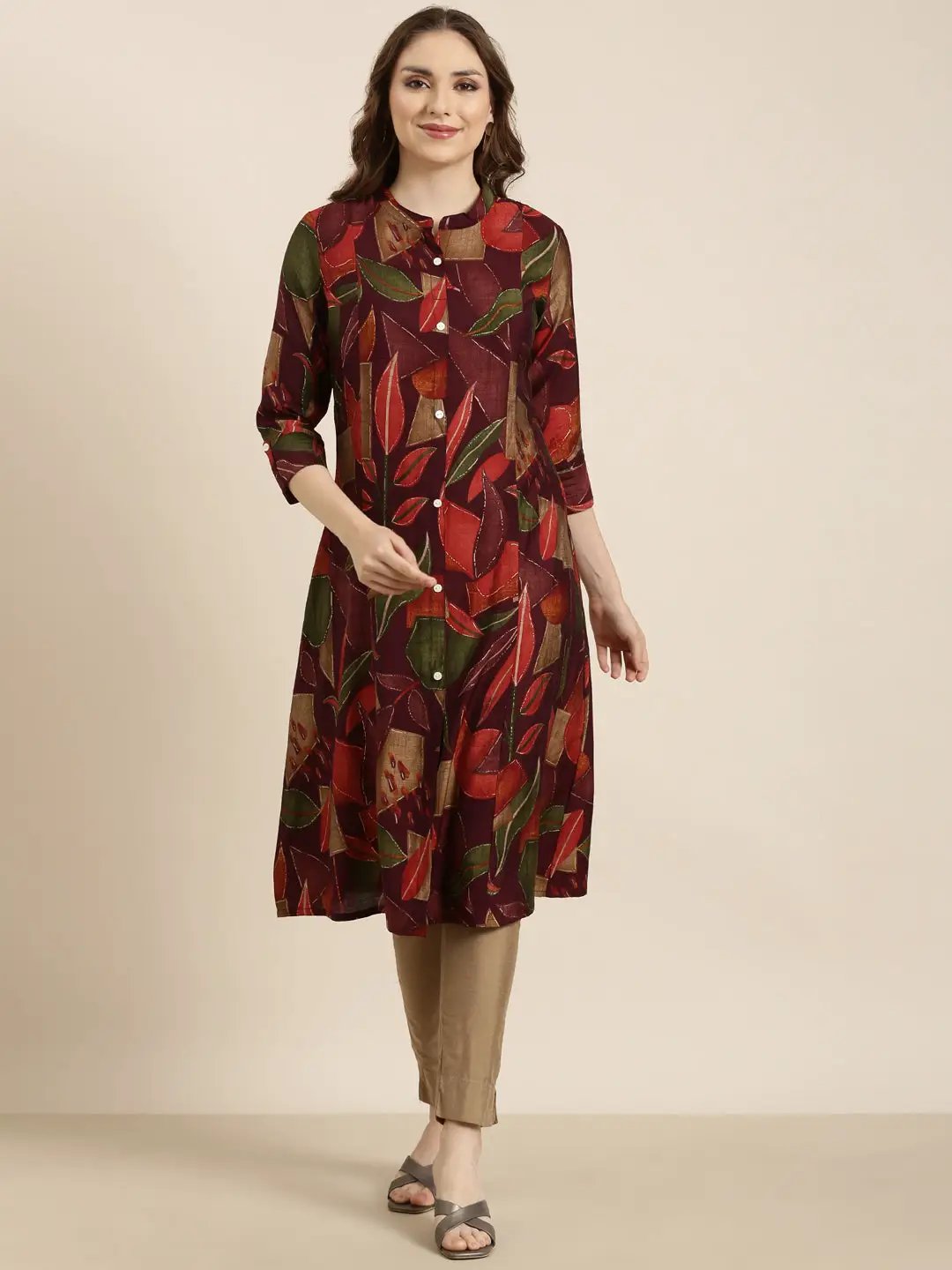 Women's A-Line Purple Floral Kurta