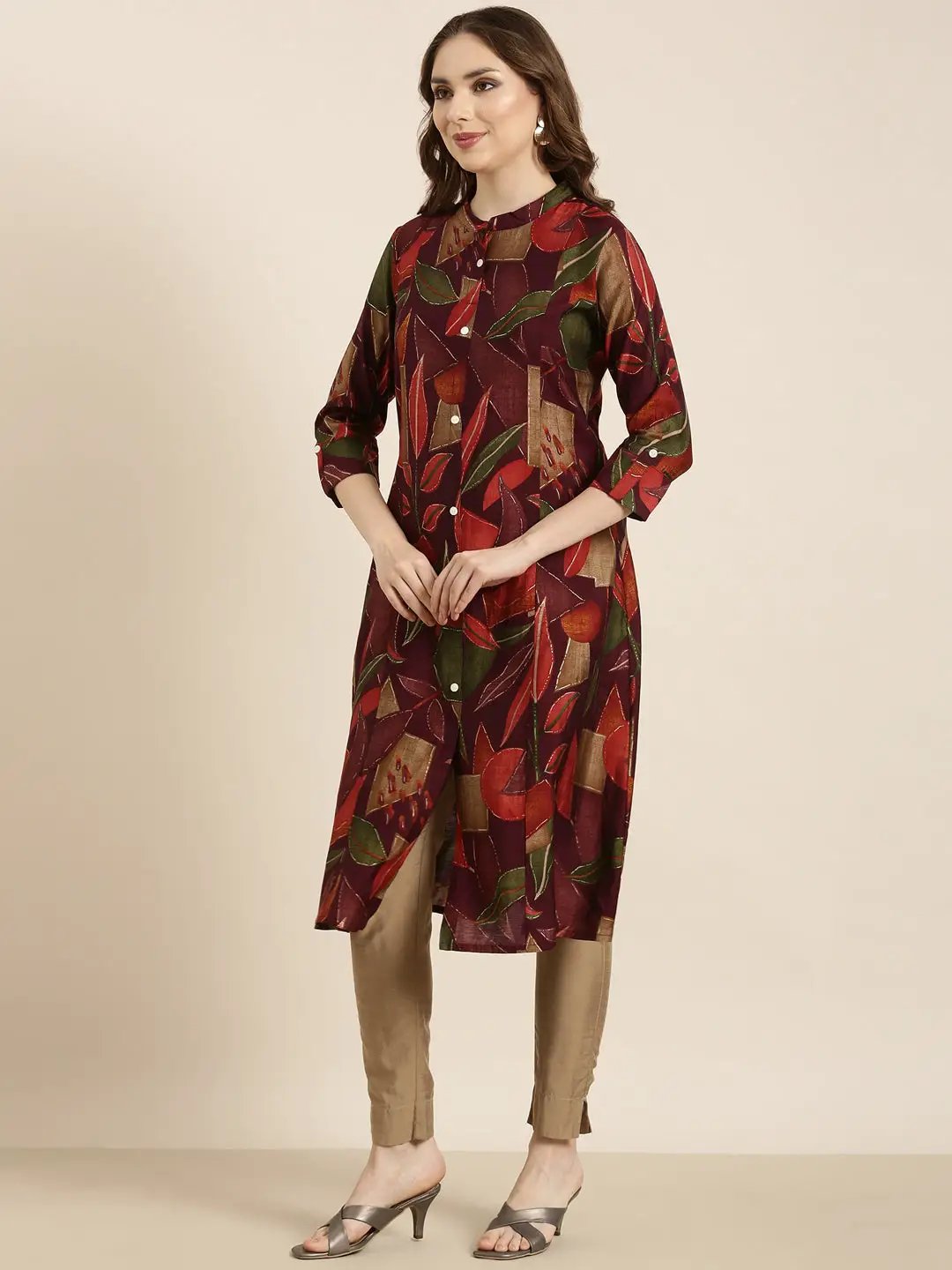 Women's A-Line Purple Floral Kurta