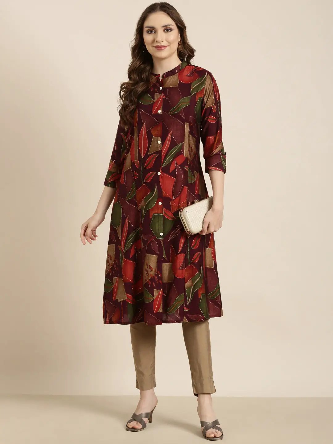 Women's A-Line Purple Floral Kurta