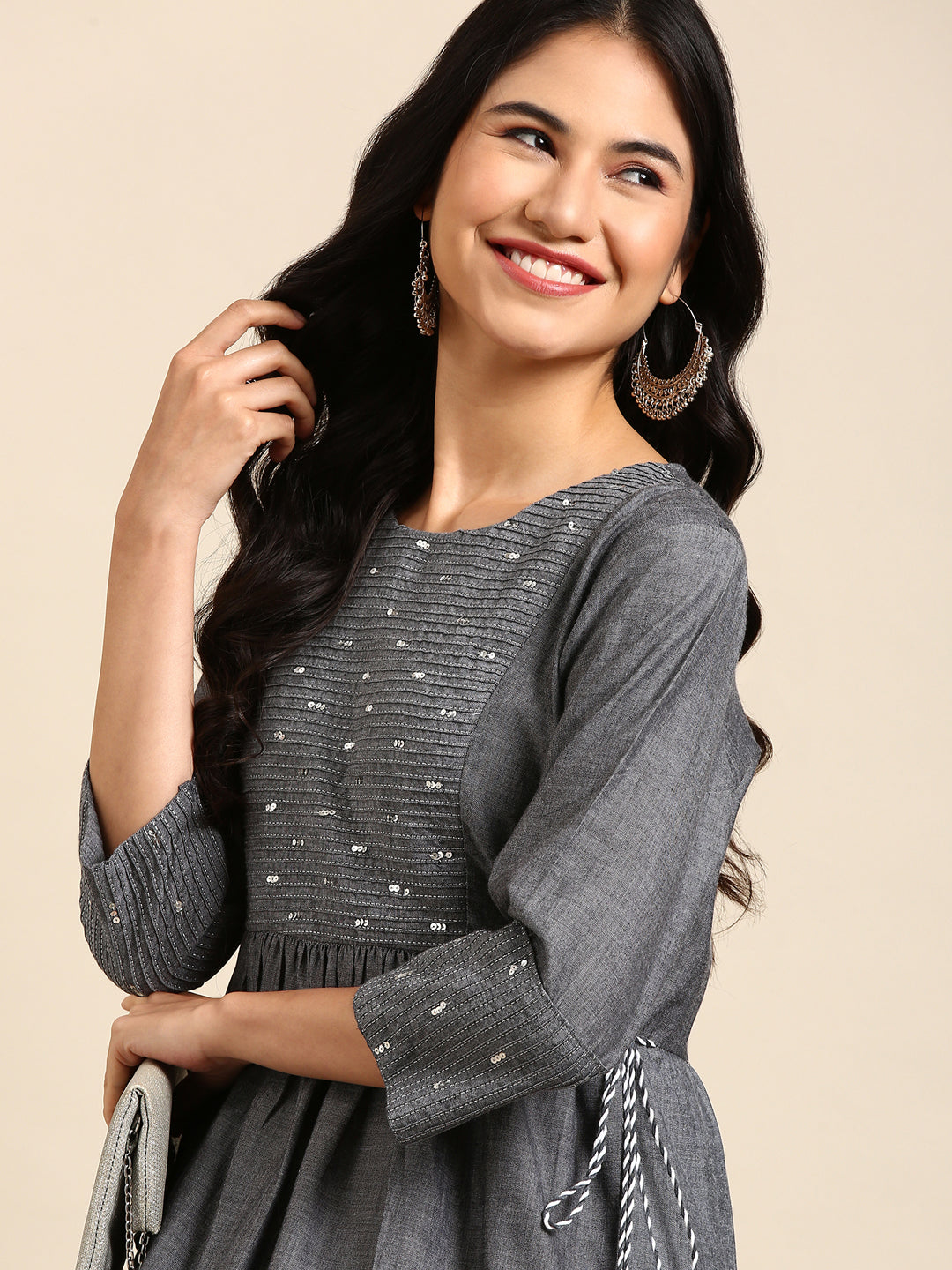 Women's Grey Printed Anarkali Kurta