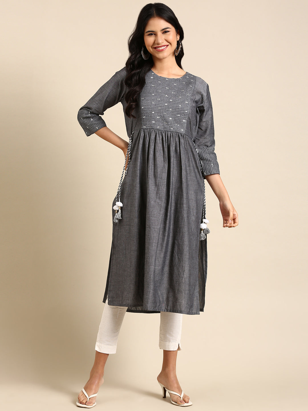 Women's Grey Printed Anarkali Kurta