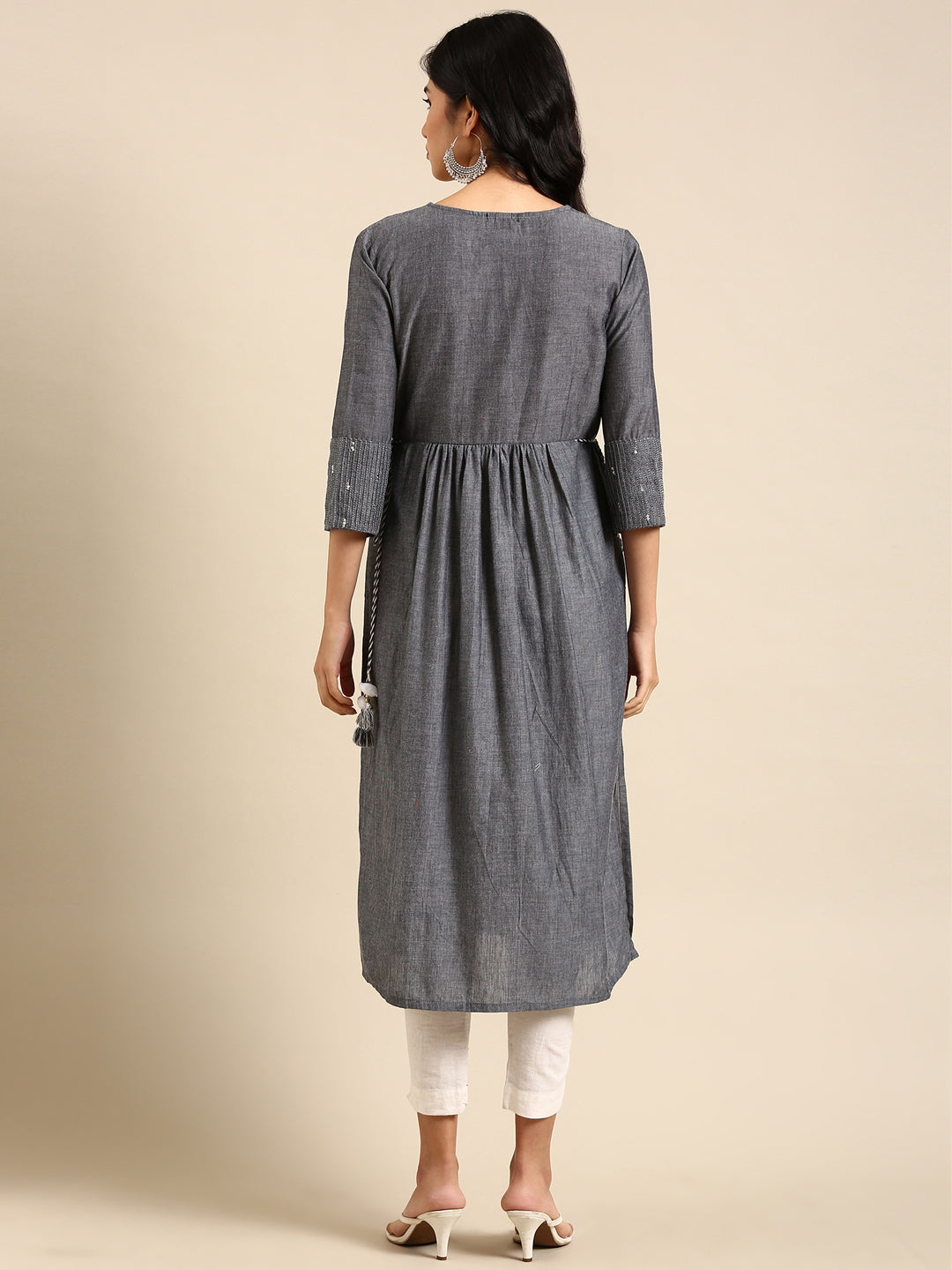 Women's Grey Printed Anarkali Kurta