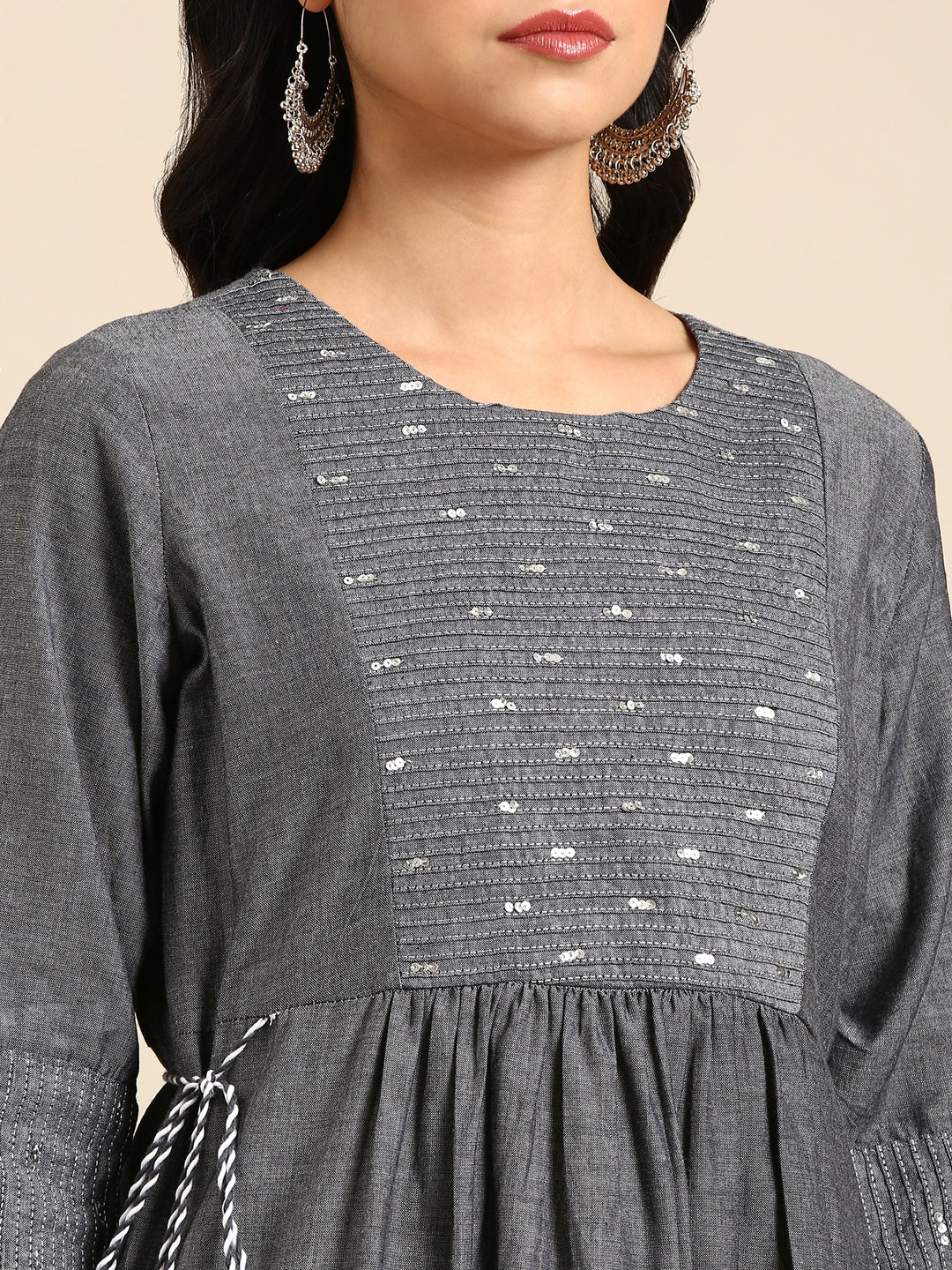 Women's Grey Printed Anarkali Kurta