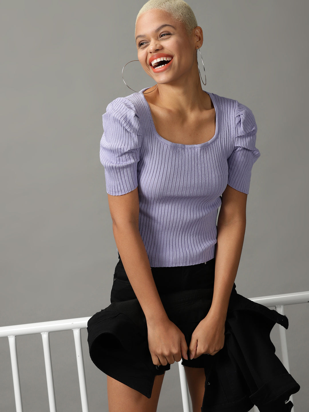 Women's Purple Solid Fitted Top