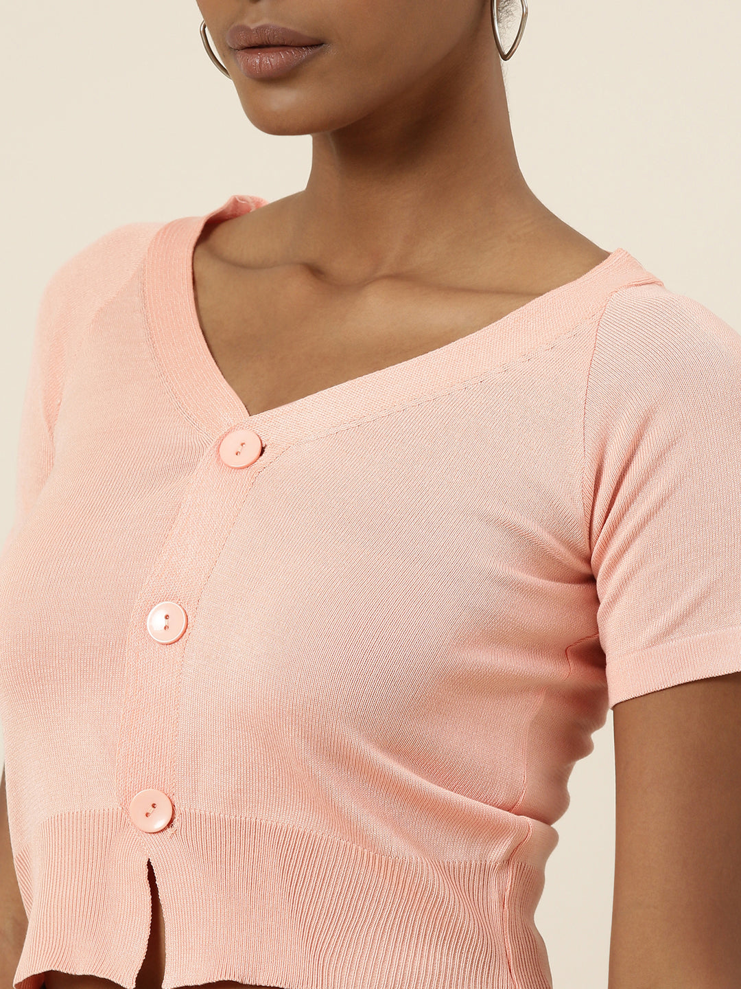 V-Neck Solid Peach Crop Top