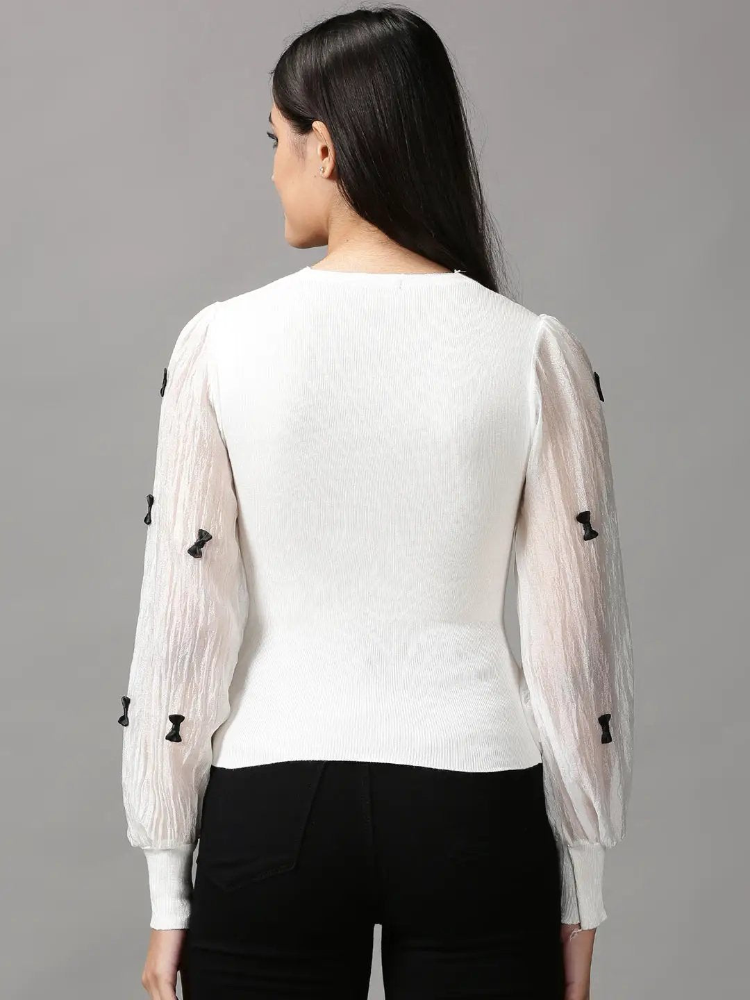 Women's White Solid Wrap Top