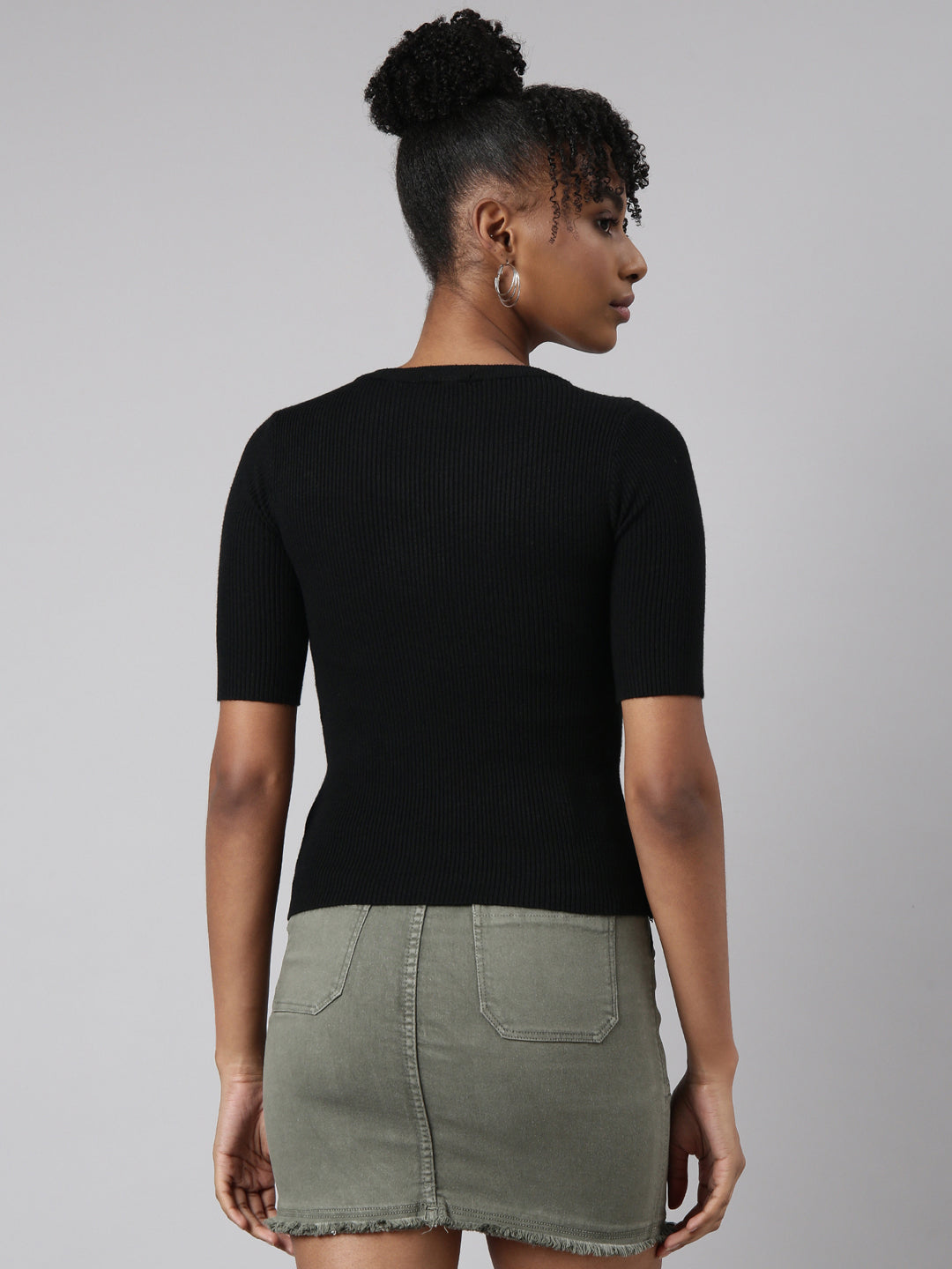 Women Black Solid Fitted Top